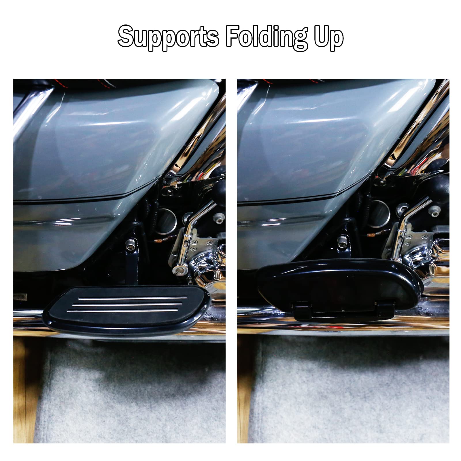 VASTMT Motorcycle Footboards - Black Aluminum Passenger Floorboard Kit for Harley Touring Models 1993-Up, Model Footboard-015-BK