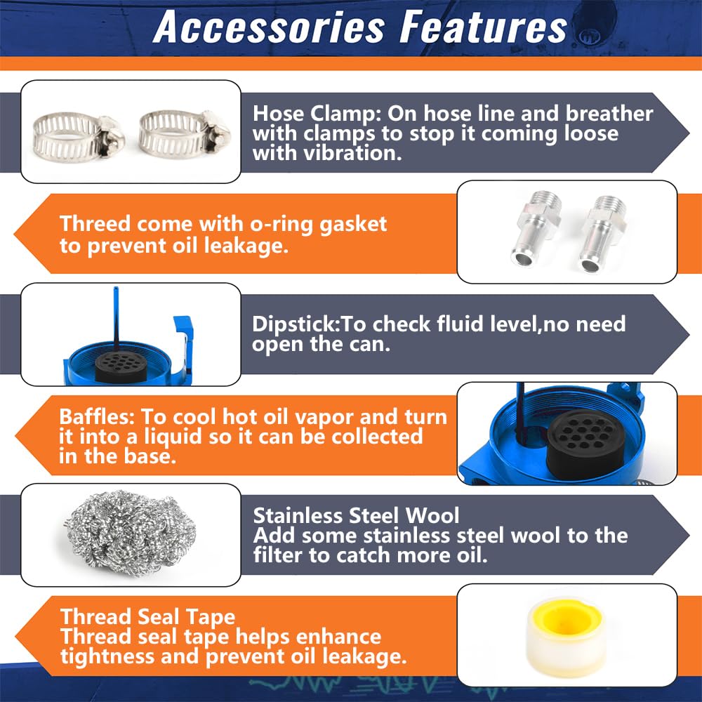 Muge Racing Carbon Fiber Universal Oil Catch Can Tank Kit Polish Baffled Reservoir With Breather Filter With 3/8'' Fuel Line Alu