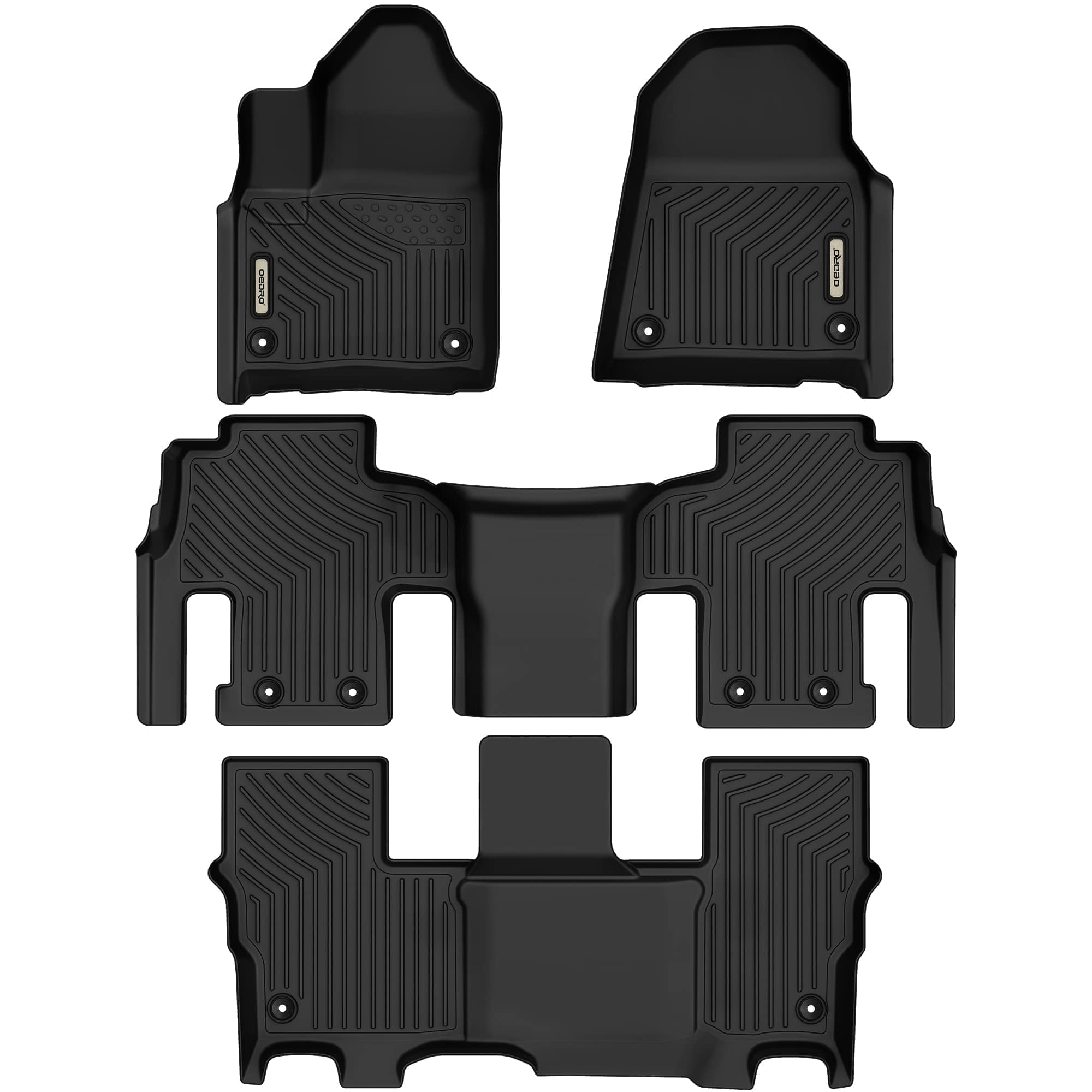 Oedro Floor Mat Fit For Jeep Wagoneer 2022 2023 2024 2025 (8 Passenger Model), Tpe Custom Fit All Weather Wagoneer Floor Liners Includes 3 Rows, Black