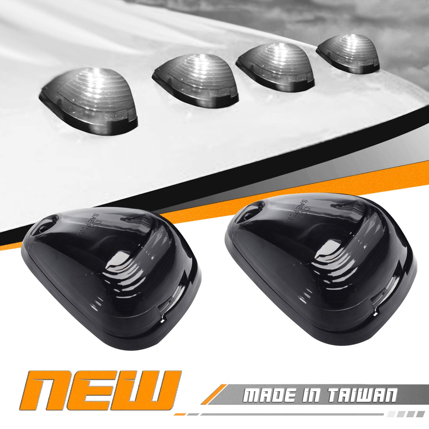 Hercoo Smoke Roof Cab Marker Lights Lens W/Led Assembly Aftermarket Replacement Compatible With F150 F250 F350 F450 F550 Super D