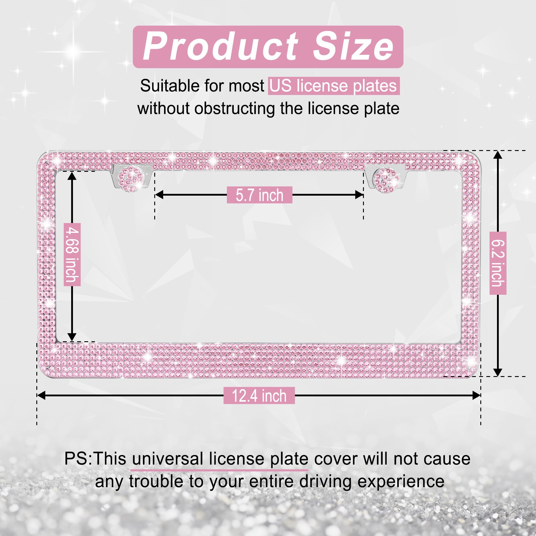Amiss Bling License Plate Frame for Women, 2Pack Rhinestone Handcrafted Crystal Premium Stainless Steel, Stainless Steel Car Acc