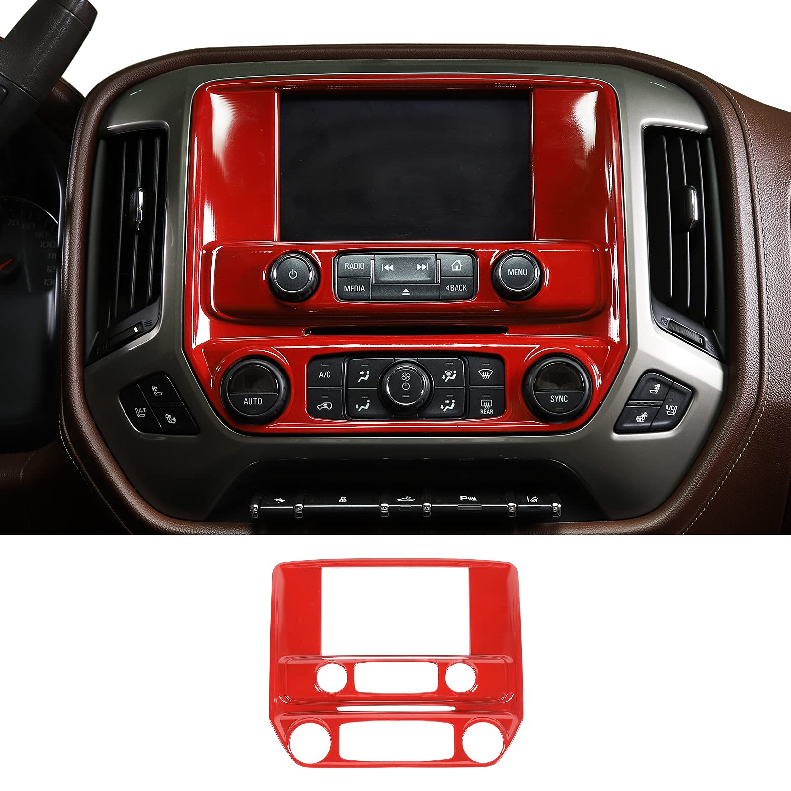 Rt-Tcz For Chevy Silverado Center Dashboard Navigation Panel Trim Cover Red For Chevrolet Silverado Gmc Sierra 2014-2018 Red Int
