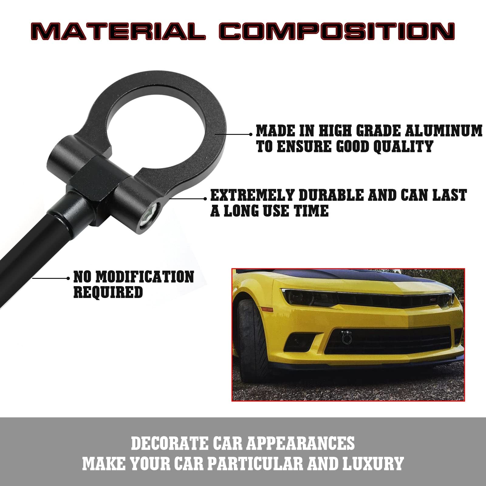 Xotic Tech Sport Track Racing Style Cnc Aluminum Screw-On Tow Hook Front Bumper Compatible With Chevrolet Camaro 6Th Gen 2016 2017 2018 2019 2020 2021 2022 2023 2024 (Black)