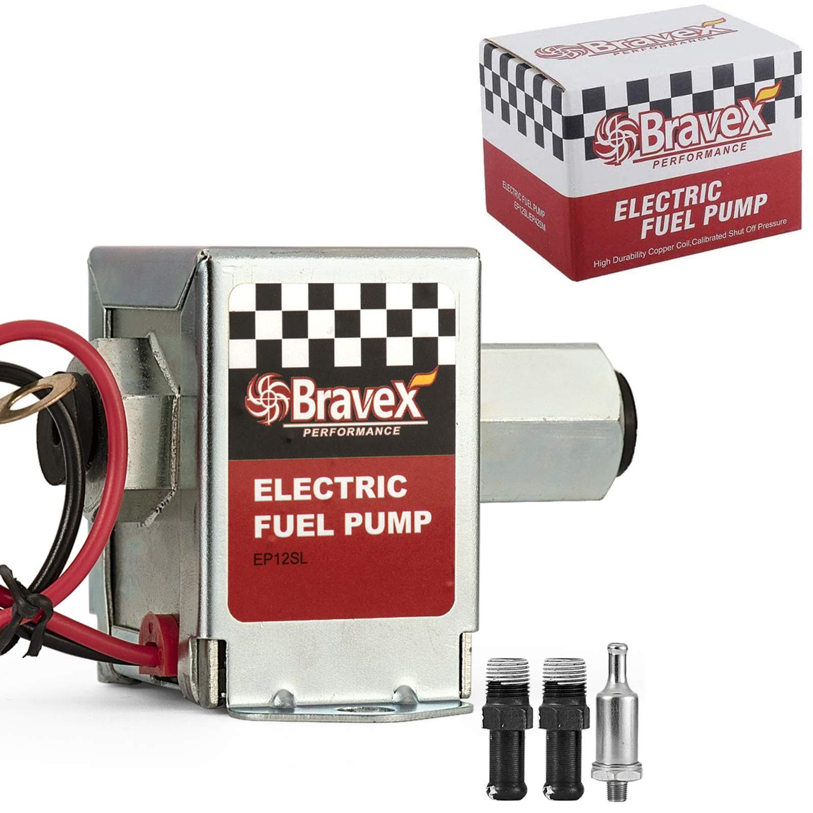 Bravex Inline Electric Fuel Pump Universal Dc 12V Low Pressure 2.5-4 Psi Petrol Diesel (Ep12S)