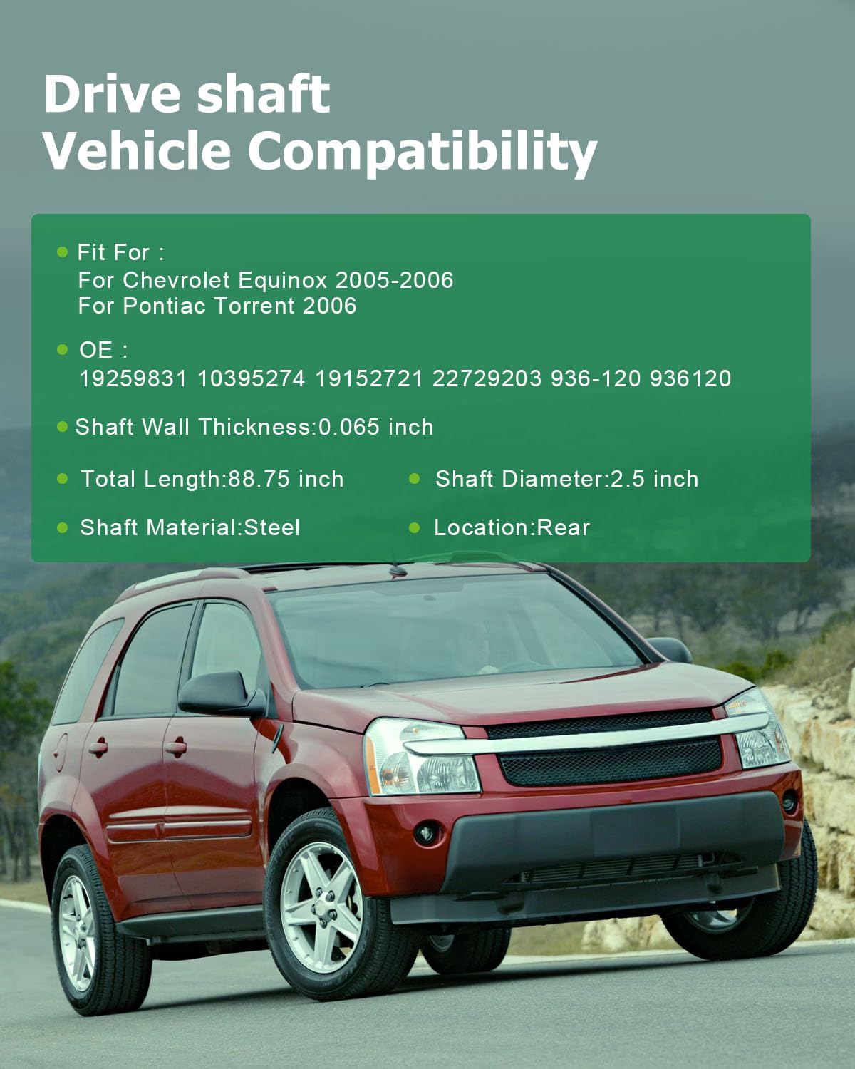 Scitoo 88.75'' Rear Drive Shaft Assembly Propeller Shaft Compatible For Chevy Equinox 2005-2006,For Pontiac Torrent 2006 1925983