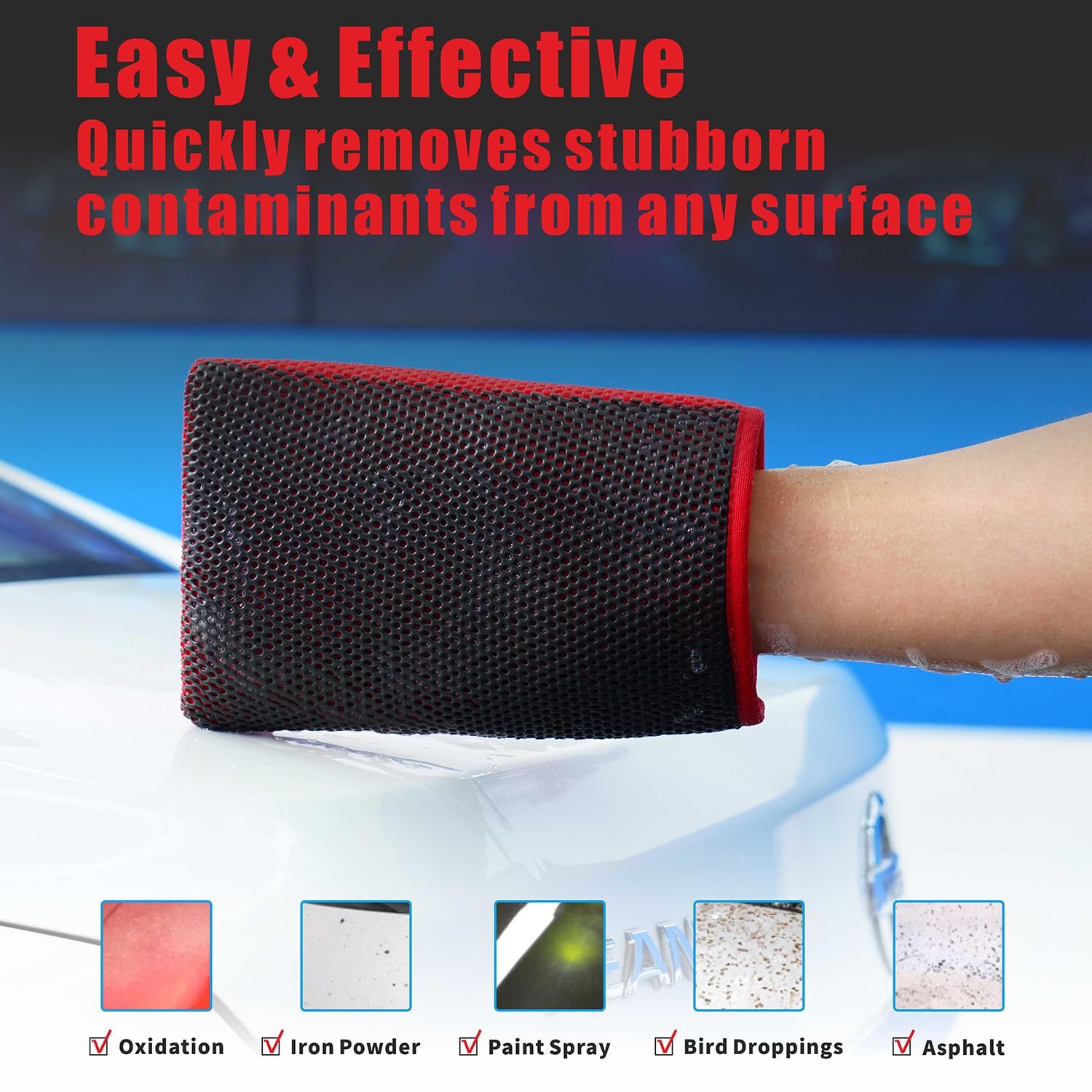 WEST HORSE Clay Mitt for Car Detailing, Auto Detailing Clay Bar Infused Mitt, 1Pc Red Car Detailing Glove Clay Mitt for Paint, G