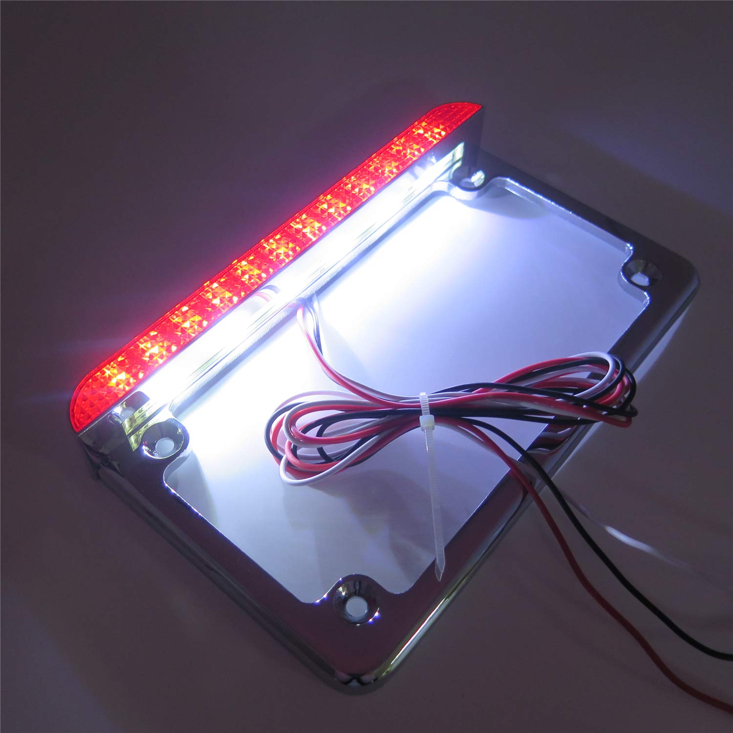 Httmt - For Universal Motorcycle 7Inches X4 Inches Flat License Plate Frame Bracket Tag Holder With 6 Inches Led Bar Chrome [P/N