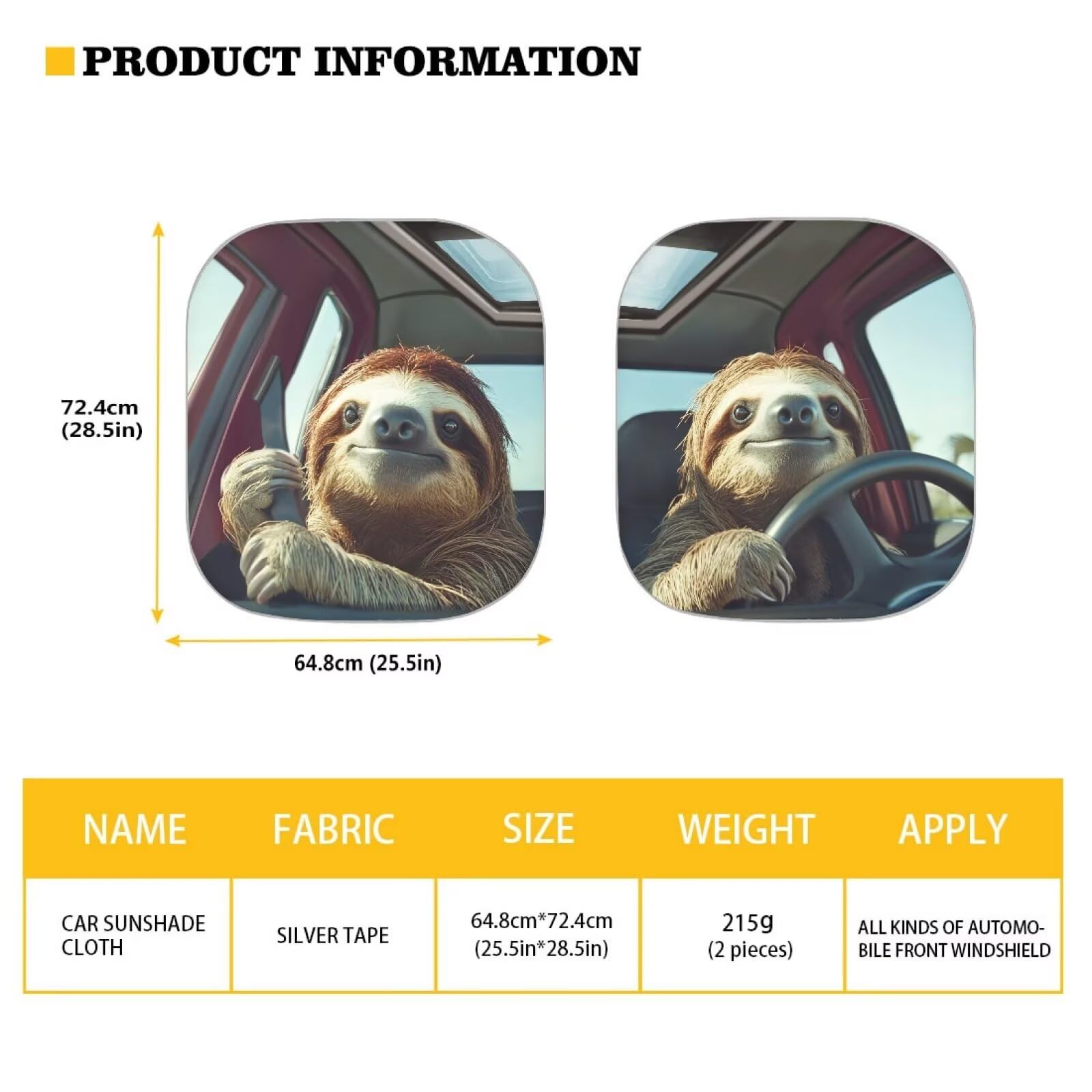 Renewold Automotive Windshield Sunshades 2Pcs Sun Shade For Car Front Window Sloth Animal Driving Car Accessories For Most Sedan