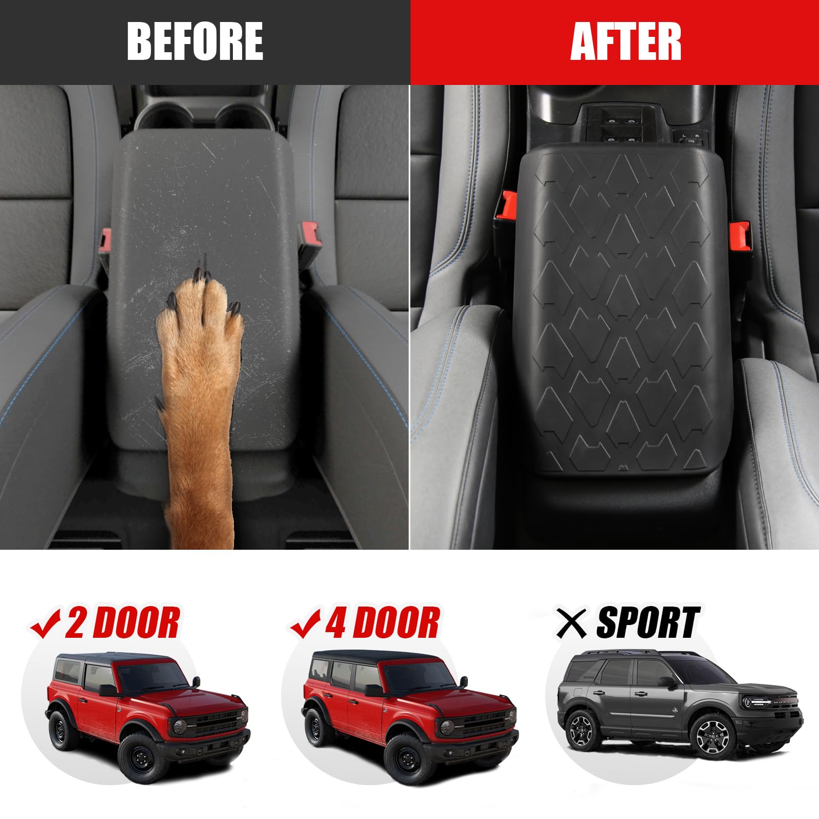 Mabett Center Console Armrest Cover For Ford Bronco Accessories 2021 2022 2023 2024 2025 2/4-Door Prevent Pets Scratches Pad Int