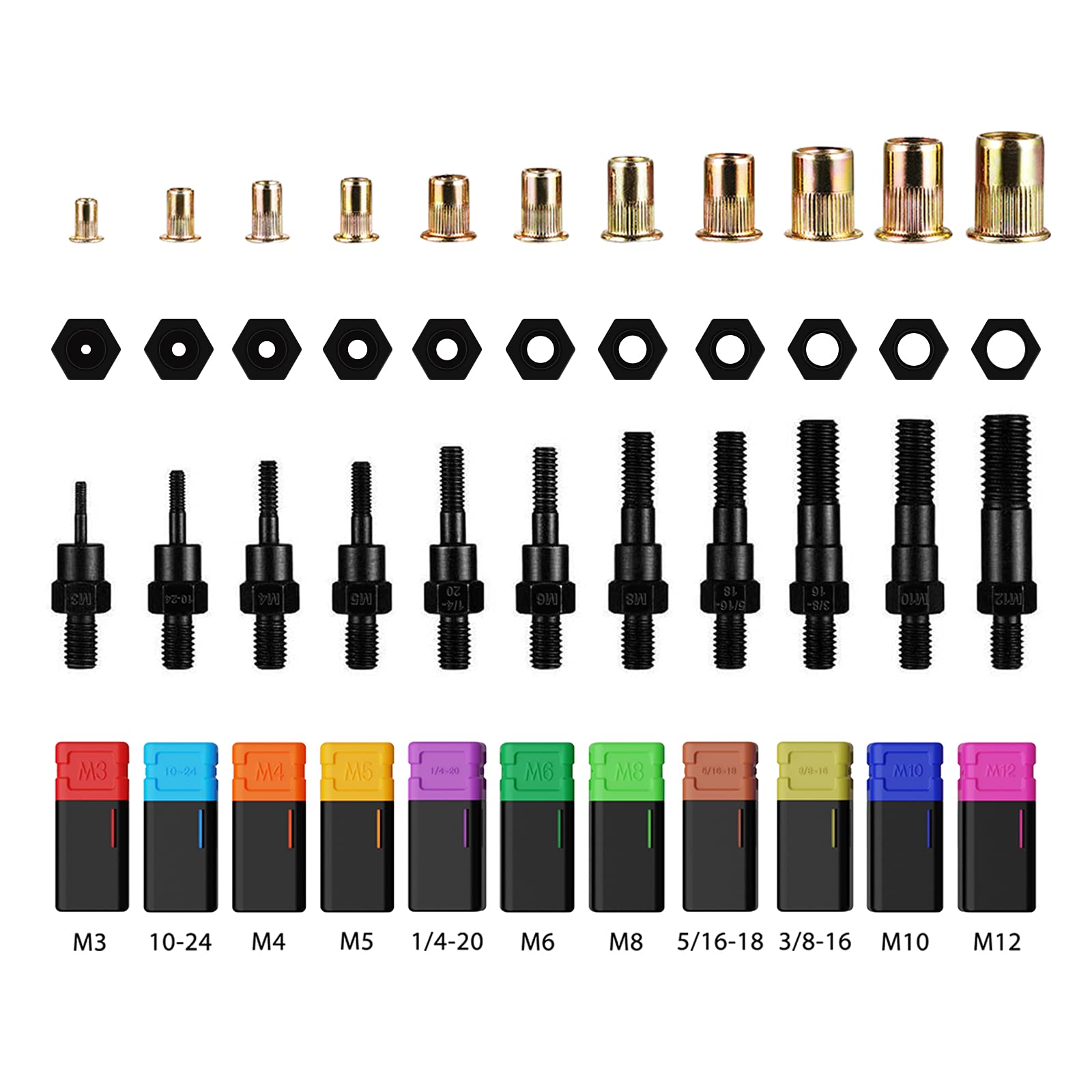 Wetols 17'' Rivet Nut Tool, Hand Rivet Tool Kit With 11 Metric & Sae Mandrels M3 M4 M5 M6 M8 M10 M12, 10-24, 1/4-20, 5/16-18, 3/