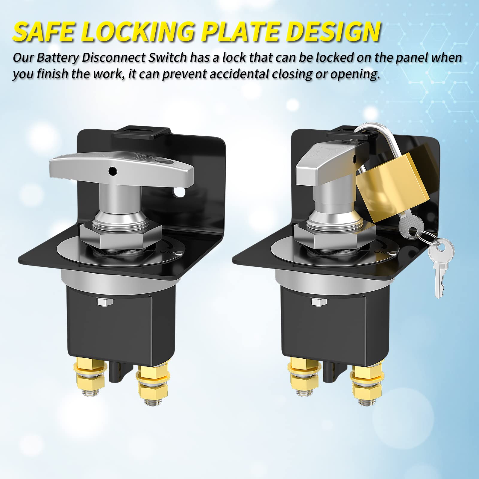 Joinfworld 500A Battery Disconnect Switch 12V 36V Heavy Duty with Lockout Plate, Battery Kill Switch High Current Cut Off Switch