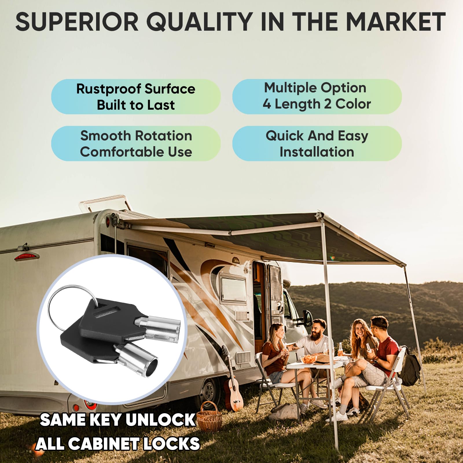 Pteromy 5 Pack Cabinet Lock With Keys, 1-1/8'' Heavy Duty Tubular Cam Lock For Rv Compartment Storage Locks, Full Set Of Rv Cam