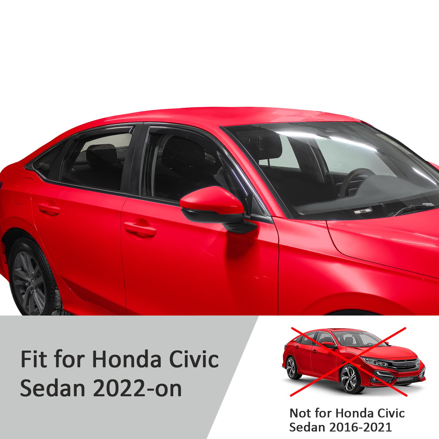 Voron Glass In-Channel Extra Durable Rain Guards For Honda Civic 2022-2024 Sedan, Window Deflectors, Vent Window Visors, 4 Piece