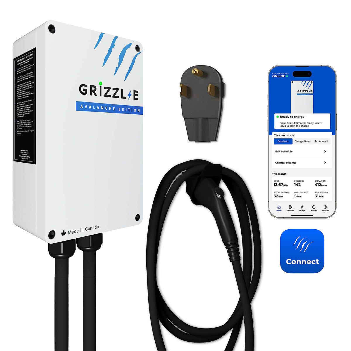 Grizzl-E Smart Level 2 240V / 40A Electric Vehicle (EV) Charger, Metal Case UL Tested and Certified, Indoor/Outdoor Electric Car