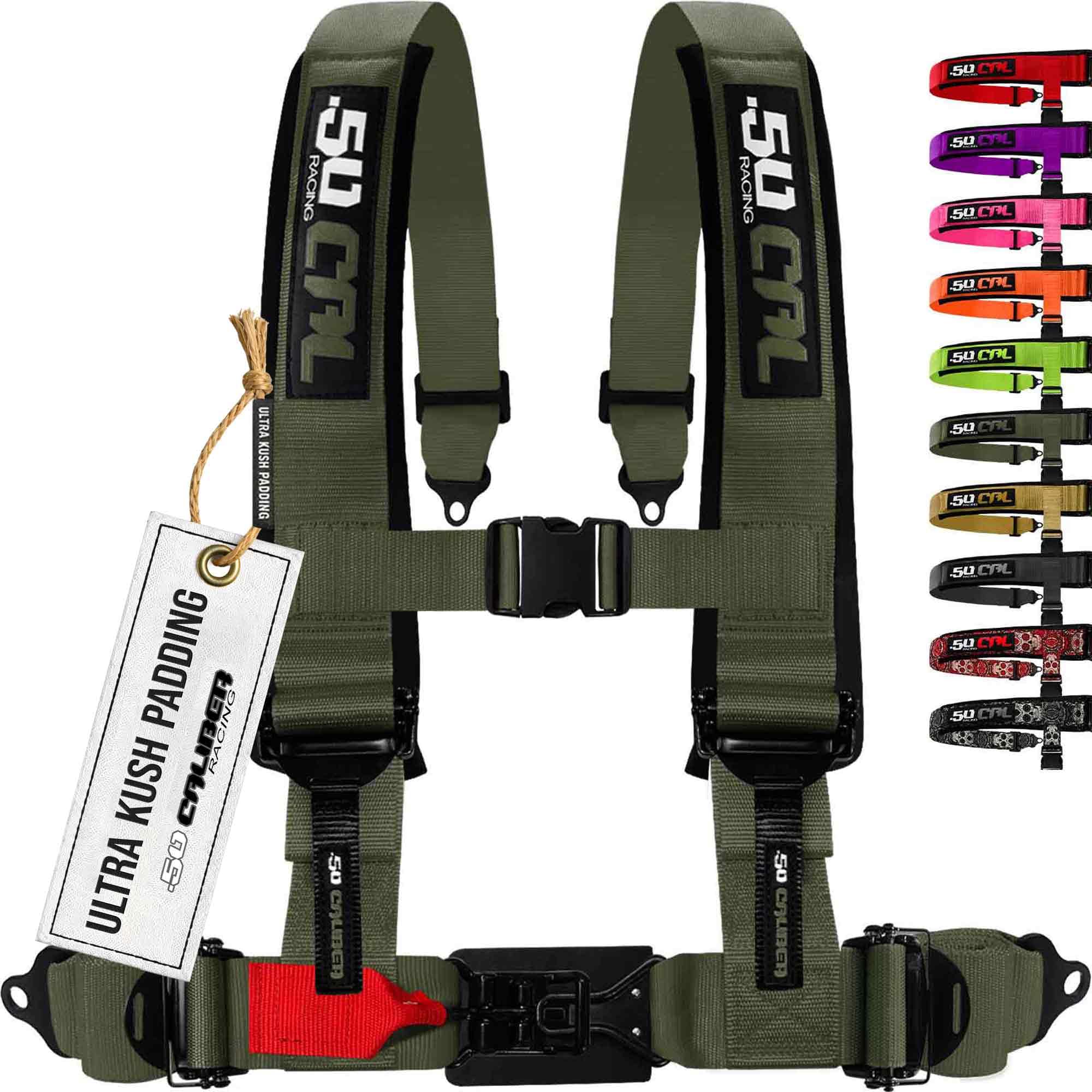 1pc Recon Green 4 Point Harness for Bucket Seat, 2in Belt, Quick Release, 10 Color Options, Racing Harness UTV RZR Car [6308]