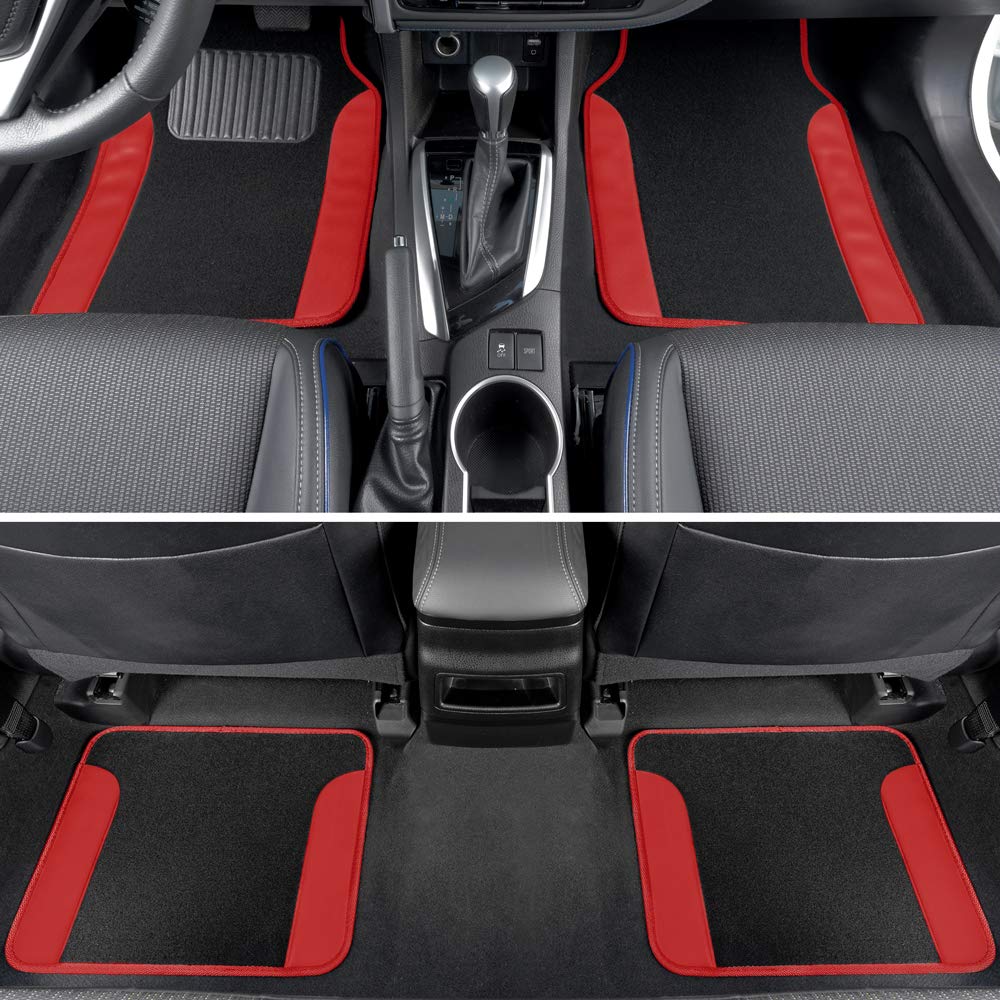 Bdk Croc Skin Faux Leather Car Seat Covers Full Set With Carpet Car Floor Mats - Front And Rear Bench Seat Covers With Carpet Floor Liners, Car Interior Covers Gift Set (Red)