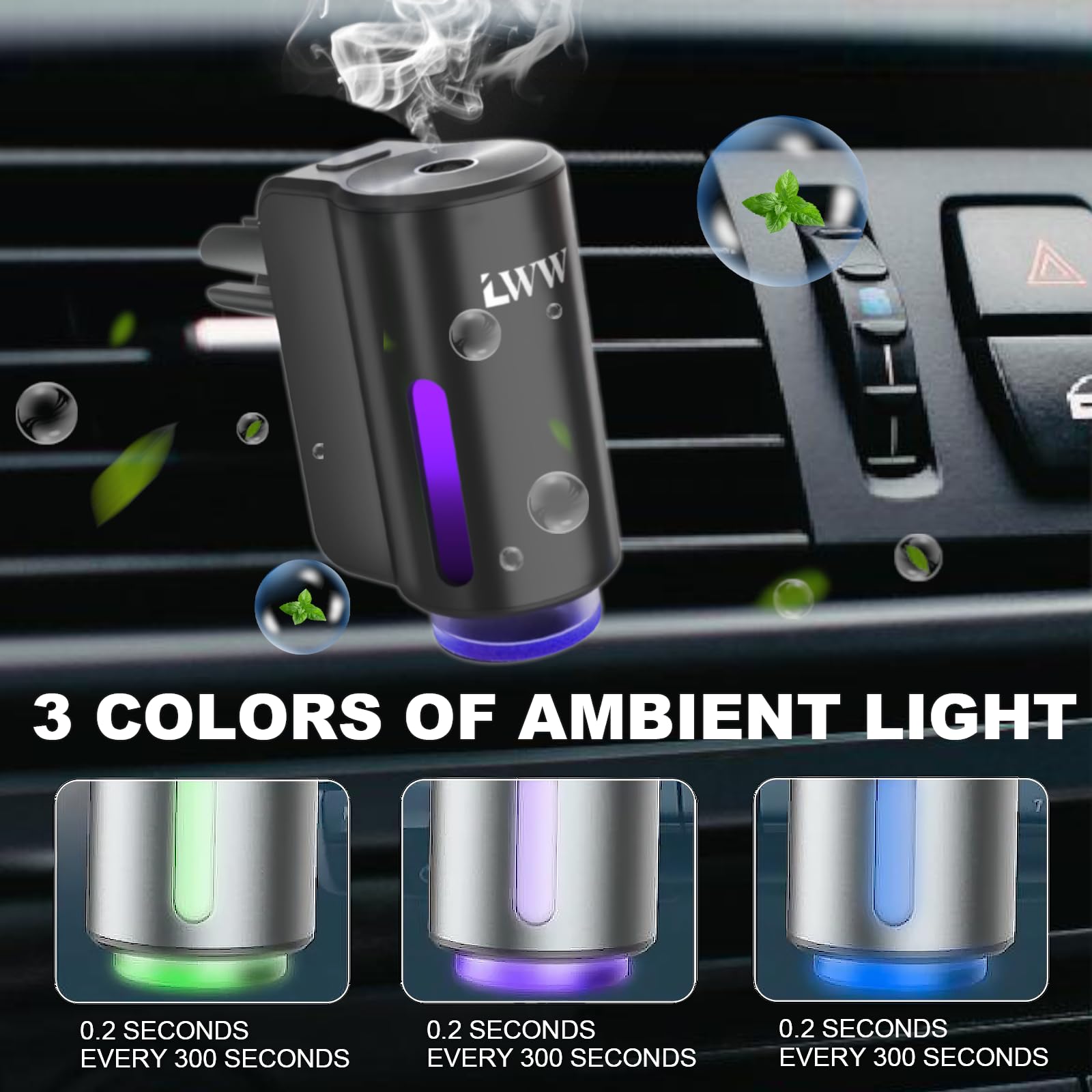 Car Air Freshener, Portable Intelligent Car Aroma Diffuser with Three Adjustable Modes, Rechargeable Car Aromatherapy Machine,Va