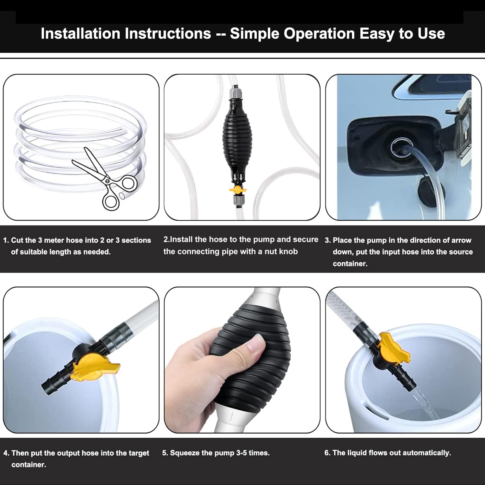 9.8Ft Siphon Pump for Gasoline, Multifunction Liquid Sucker Pump Comes With Flow Valve and Fixing Buckle, for Gas Gasoline Petro