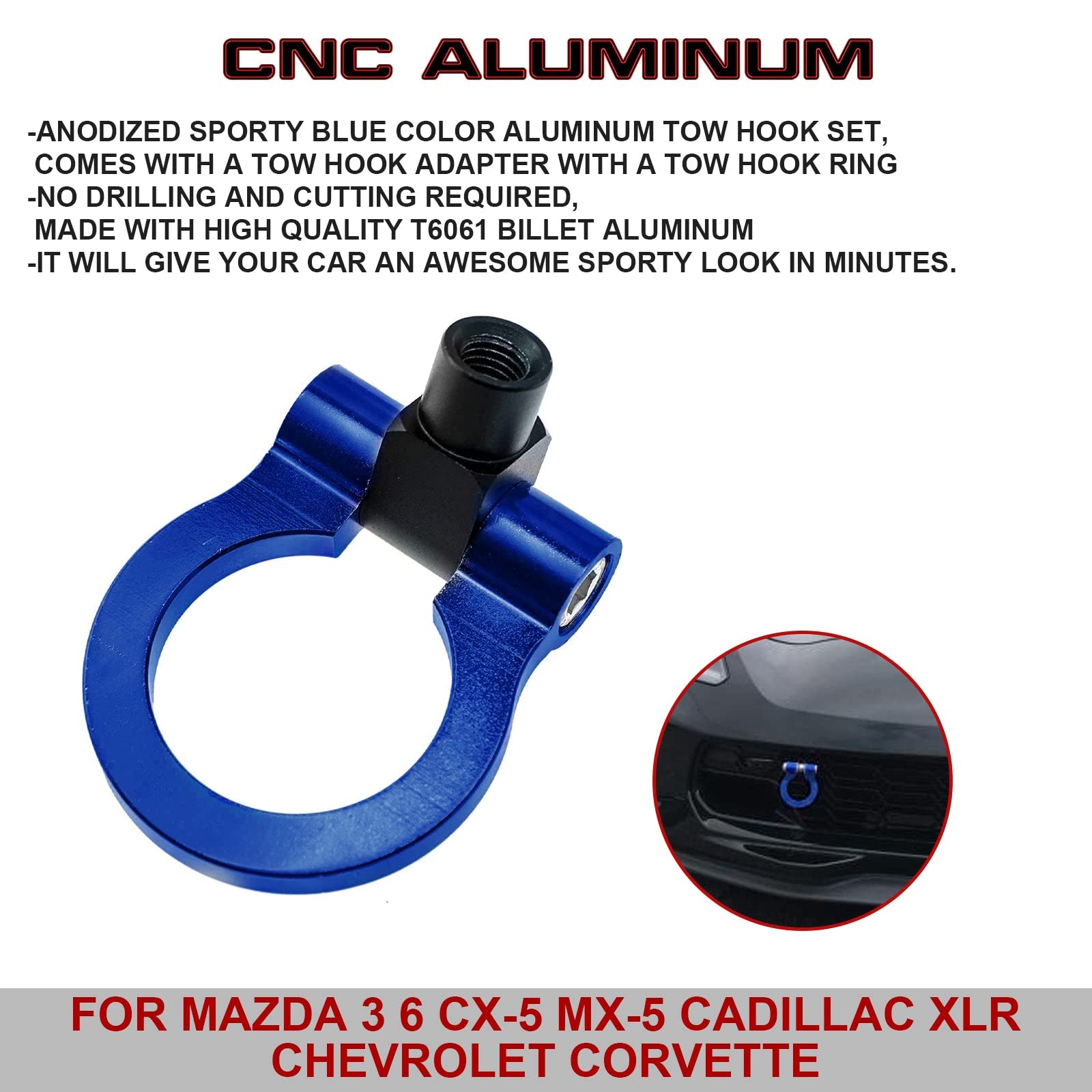 Xotic Tech Sport Track Racing Style Cnc Aluminum Screw-On Tow Hook Front Bumper Compatible With Mazda 3 6 Cx-5 Mx-5 Or Cadillac