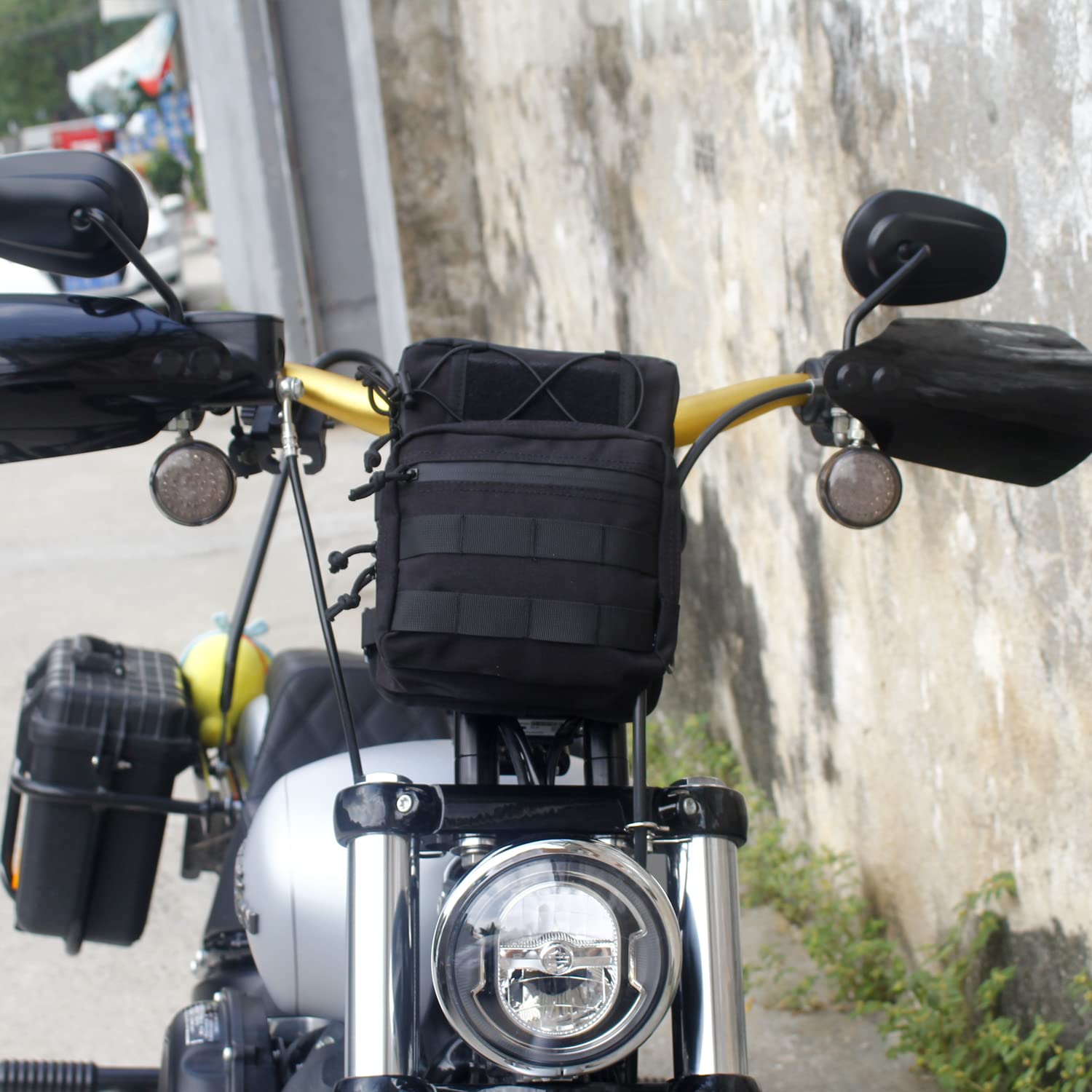 Fvmoto Universal Club Style Utility Molle Traveller Bar Handlebar T-Bar Bag Handle Bags, Fit For Harley Dyna Street Bob Fxbb Softail Sportster, Tool Pouch Trunk Storage Bag, Black (Dscbb000-Hd)