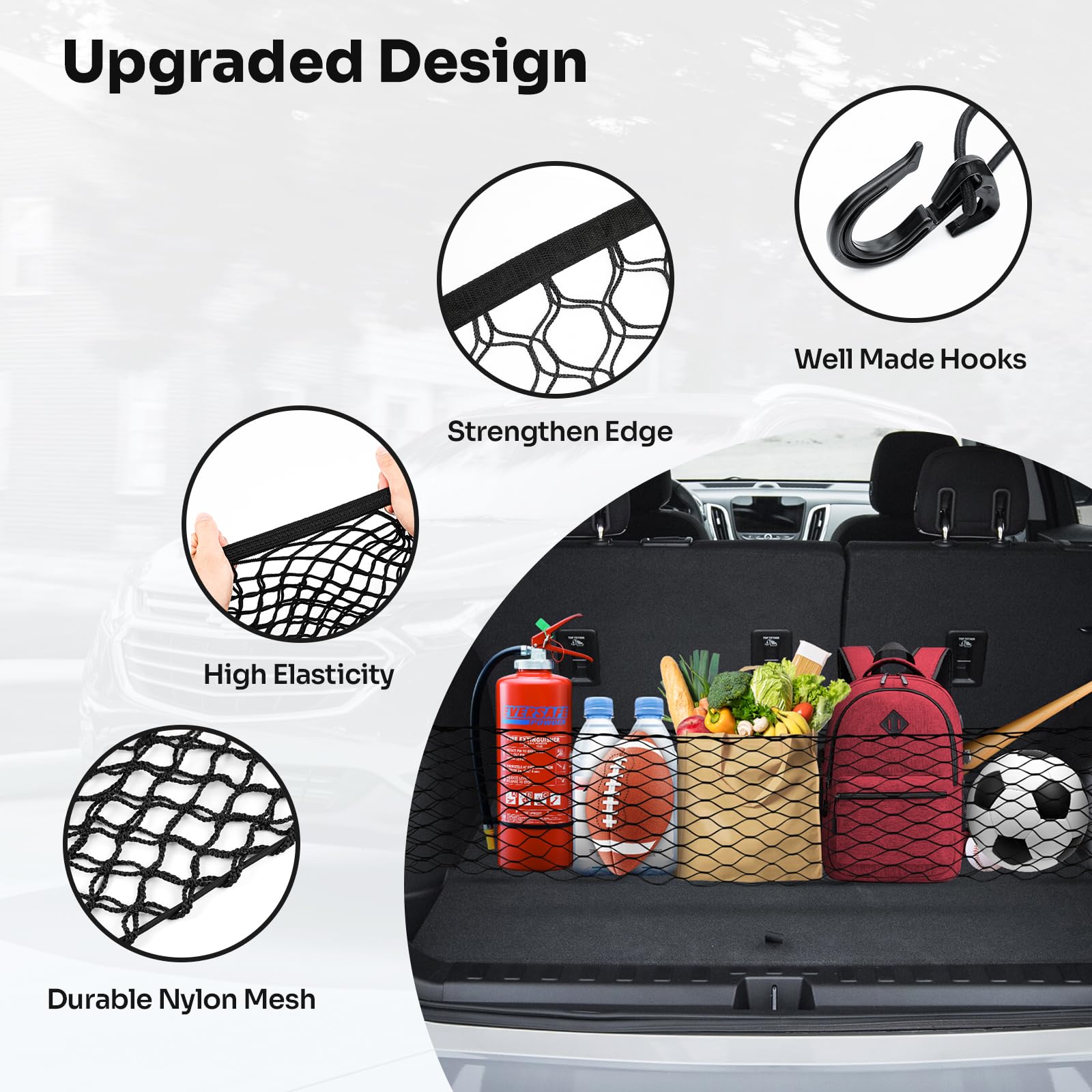 Canvcle Trunk Cargo Net for 2018-2024 Chevy Equinox & GMC Terrain Accessories Envelope Style Mesh Trunk Net Organizer and Storag
