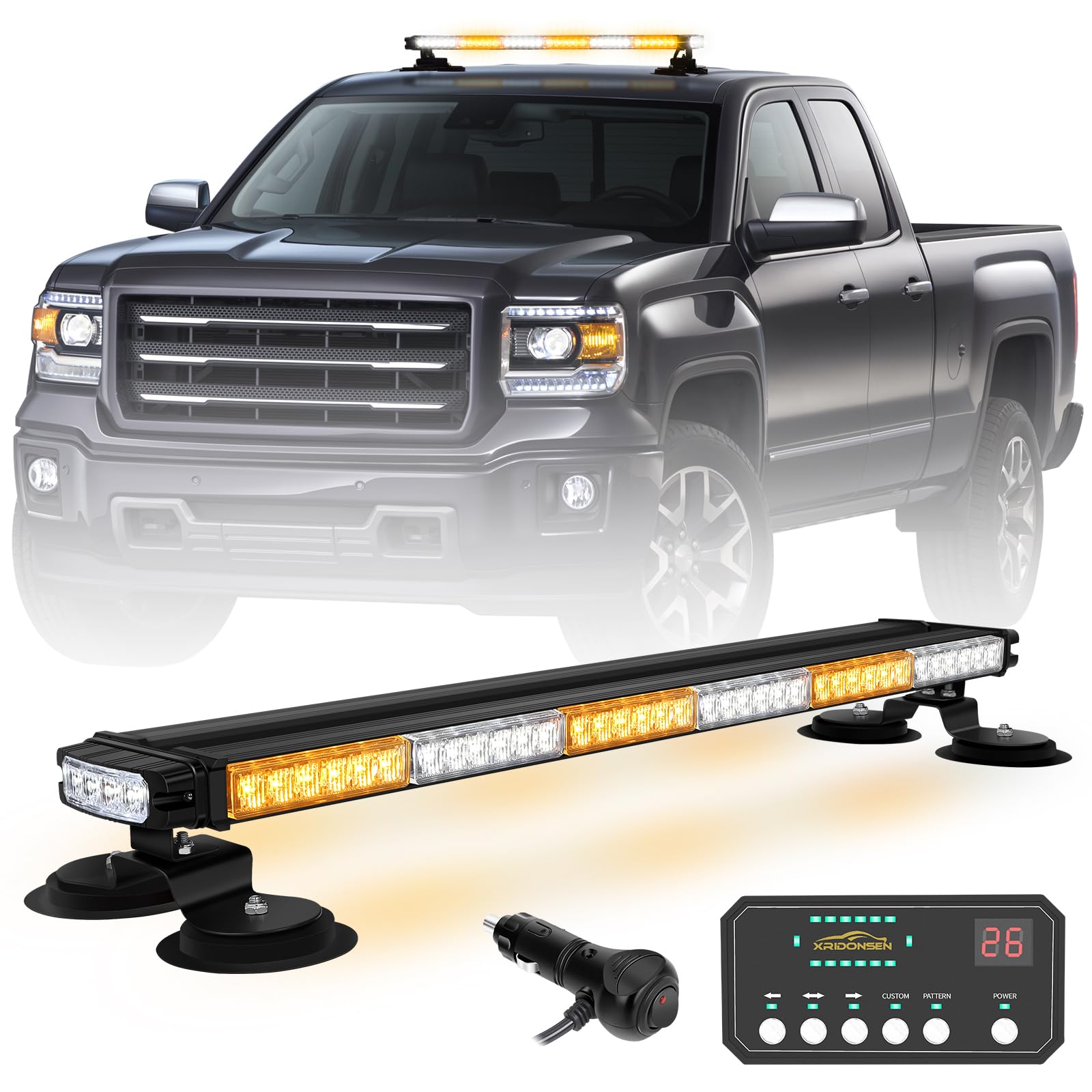 Xridonsen 28.4'' 80 Led Roof Top Strobe Light Bar Amber White Emergency Warning Flashing Safety Beacon Double Side Traffic Advis