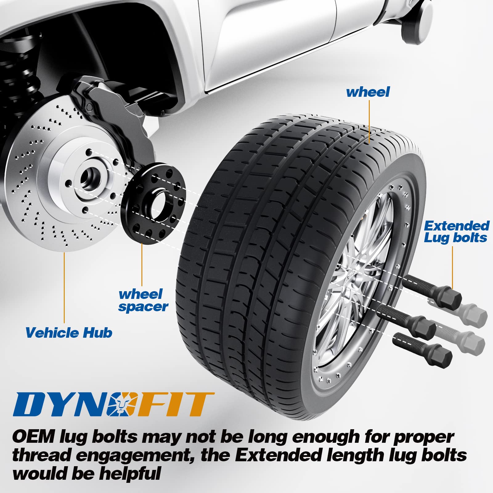 dynofit M14x1.5 Extended 20PCS Lug Bolts for Wheel Spacers, 40mm Shank Conical Seat ET Lug Studs for 2003-10 X3(E83), 00-05 X5(E