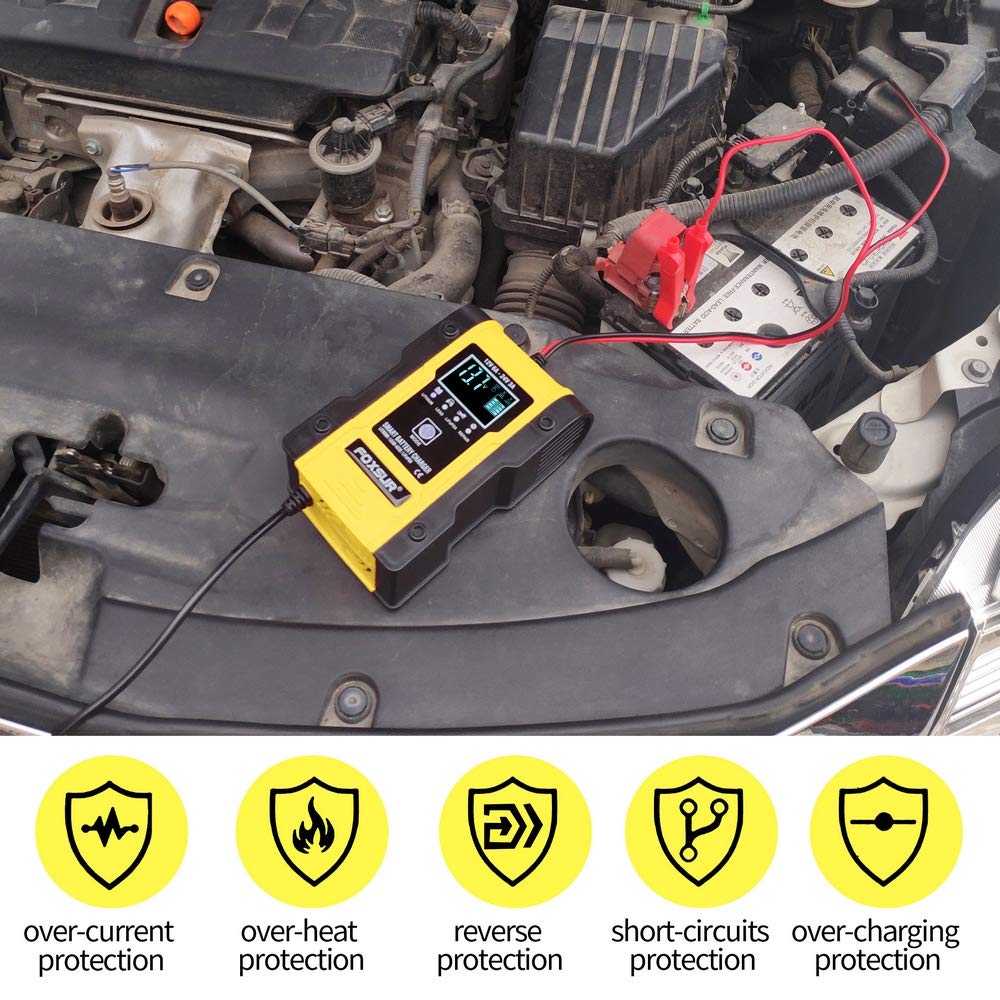 Ieik 12V/6A Battery Charger Automotive 7-Stage Multifunction Smart Charger Maintainer 24V/3Afor Car, Truck, Motorcycle, Lawn Mower, Boat, Atv, Lithium/Lifepo4/Lead-Acid/Deep Cycle Battery Charger