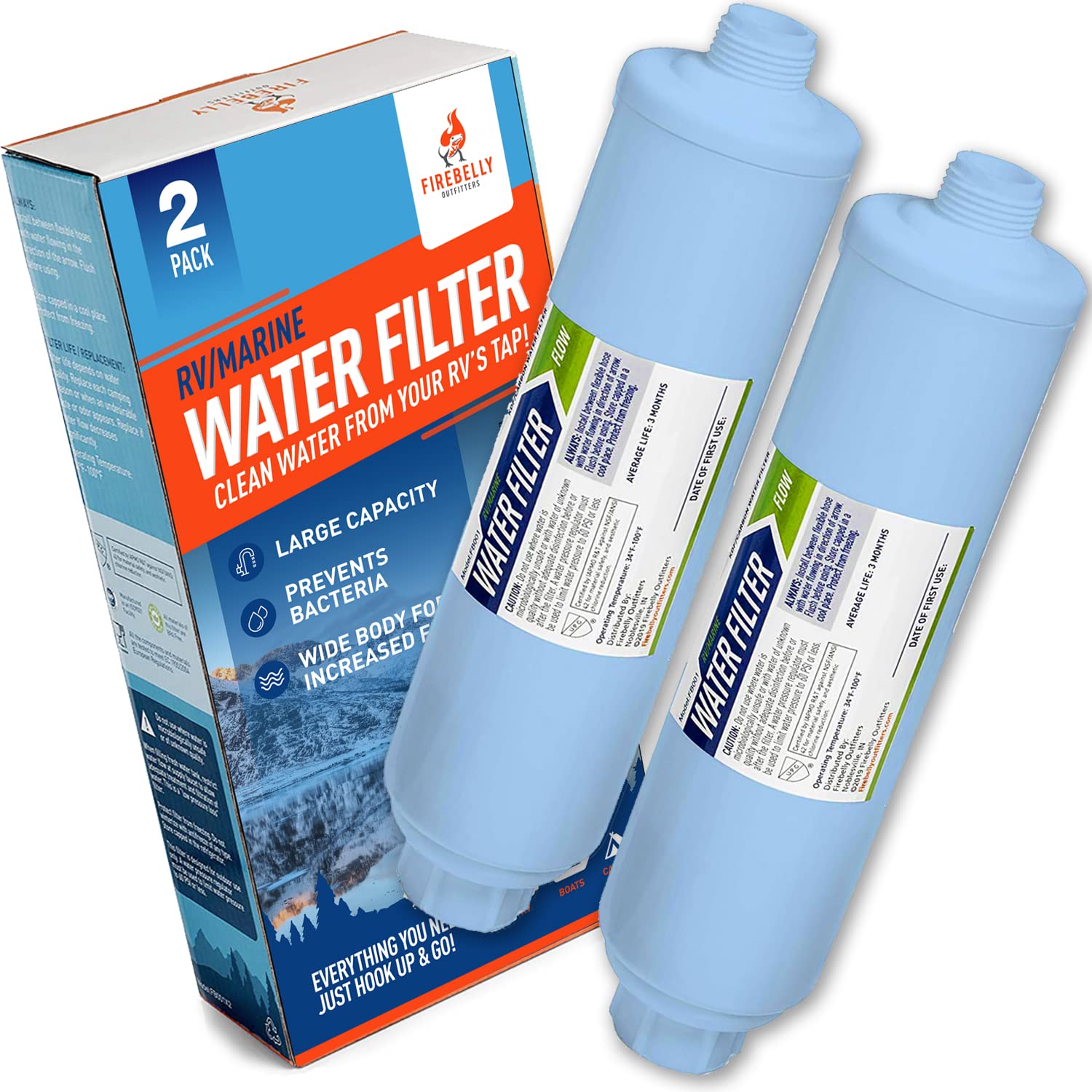 Firebelly Outfitters RV/Marine Inline Water Filter - KDF & GAC Filtration System for RV, Camper, Boat & Outdoor Use - Protects A