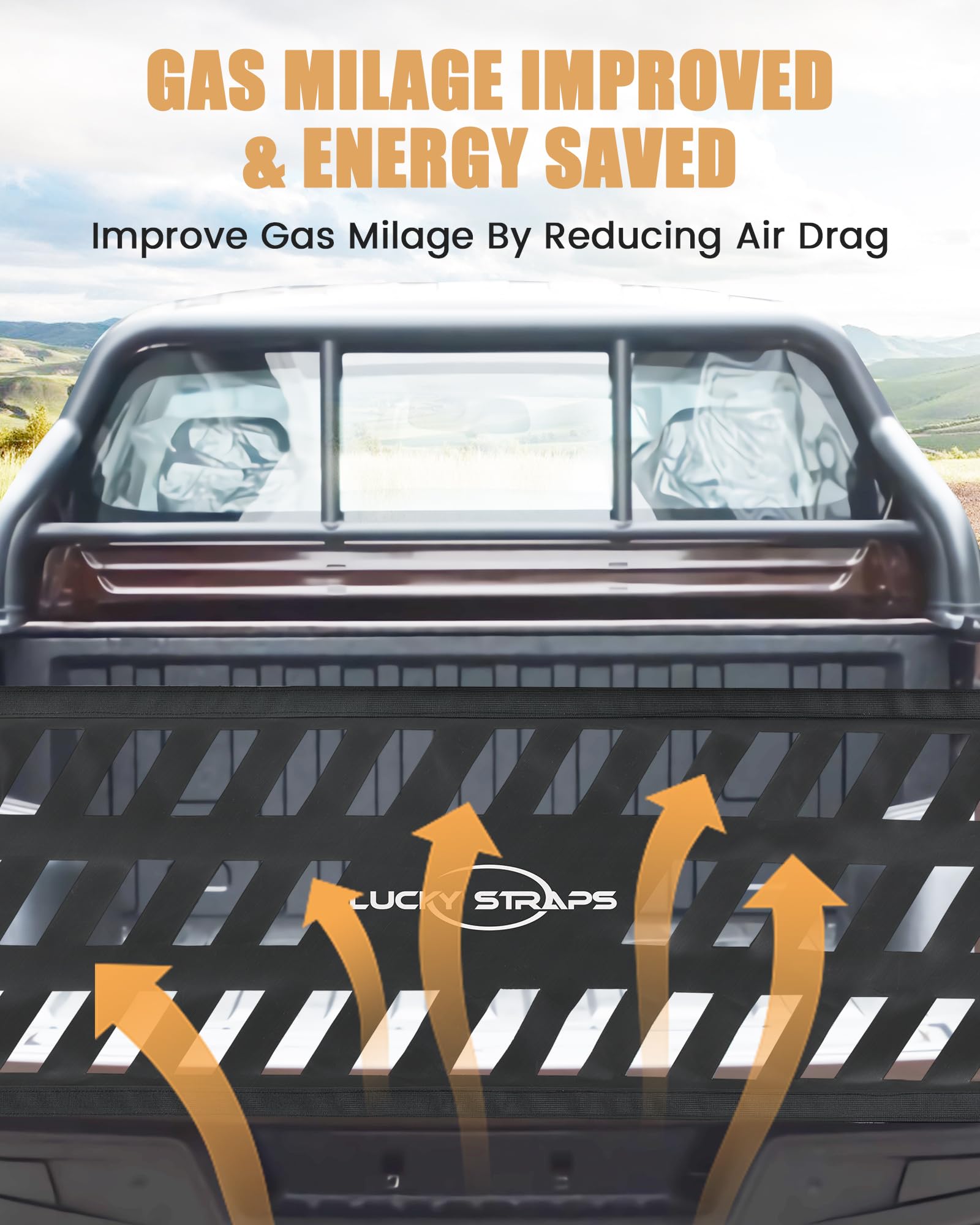 Lucky Straps Tailgate Net for Pickup Truck Bed, 60'' x 18'' Heavy Duty Cargo Netting for Full Size Truck, Easy-to-use Mesh for C