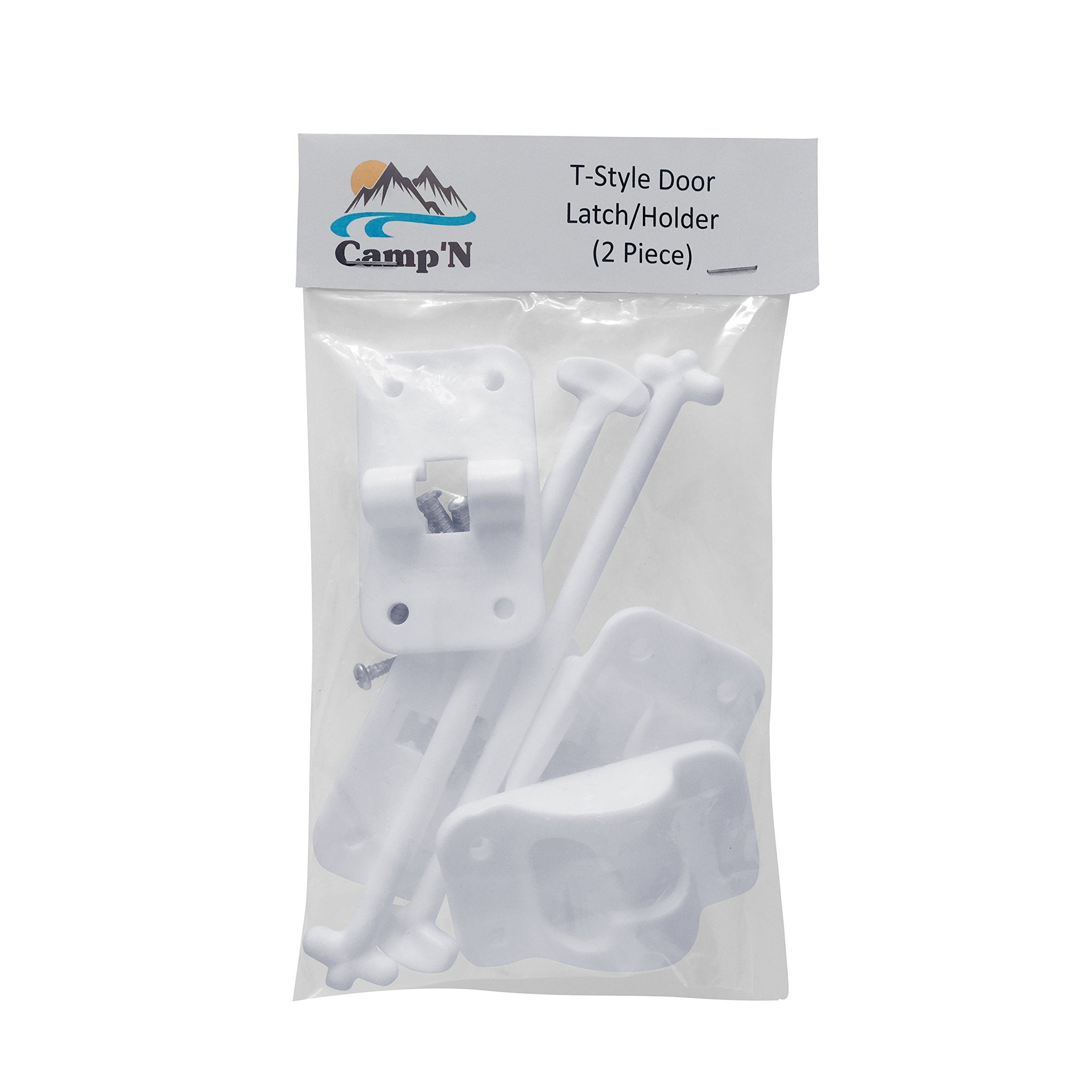 Camp'N T-Style 6 Door Latch-Holder-Catch With Hardware For Rv, Trailer, Camper, Motor Home, Cargo Trailer - Oem Replacement (White 2-Piece)