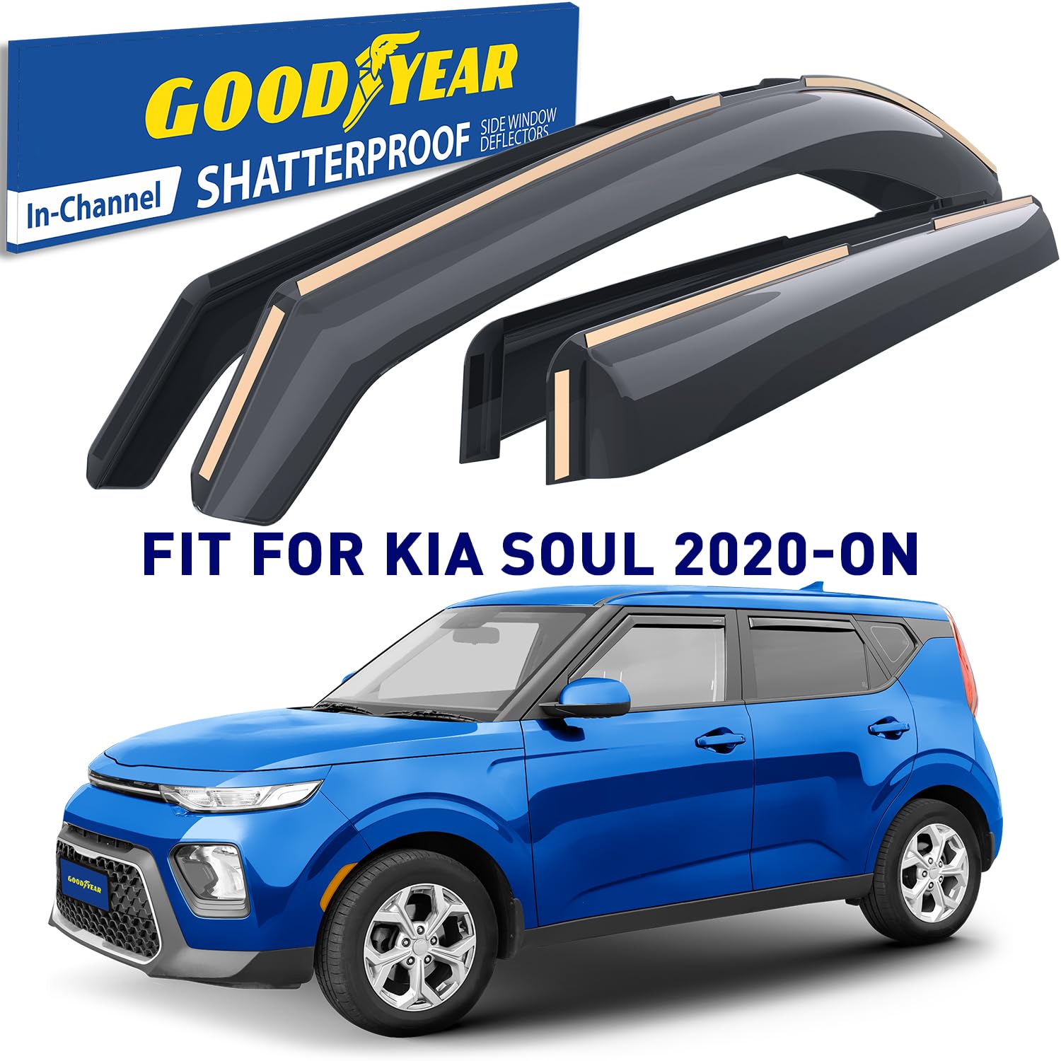 Goodyear Shatterproof In-Channel Window Deflectors For Kia Soul 2020-2025, Rain Guards, Window Visors For Cars, Vent Deflector,