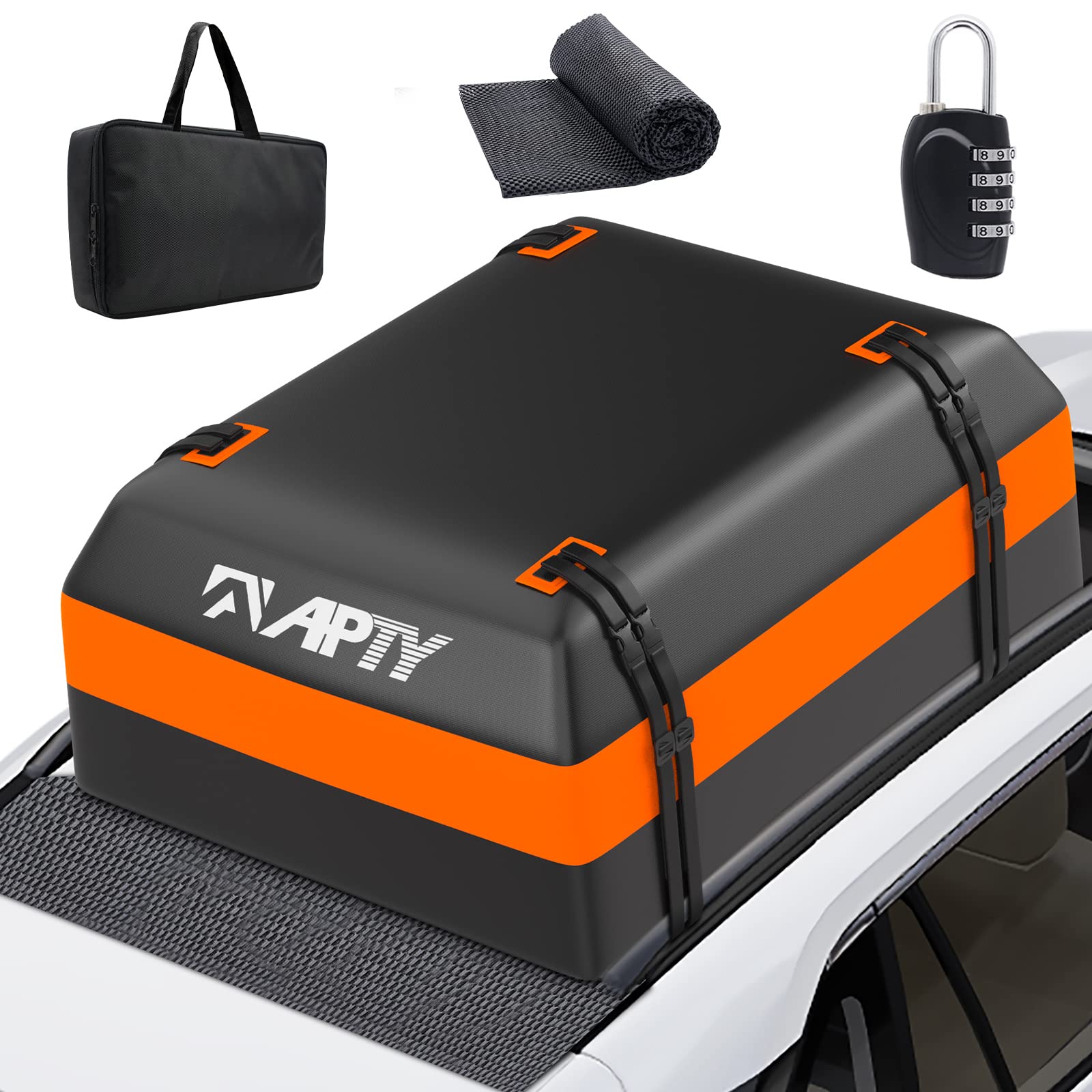 APTY Car Rooftop Cargo Bag Carrier, 16 Cubic Feet Soft Roof Top Luggage Bag for All Vechicles with/Without Racks - with Waterpro
