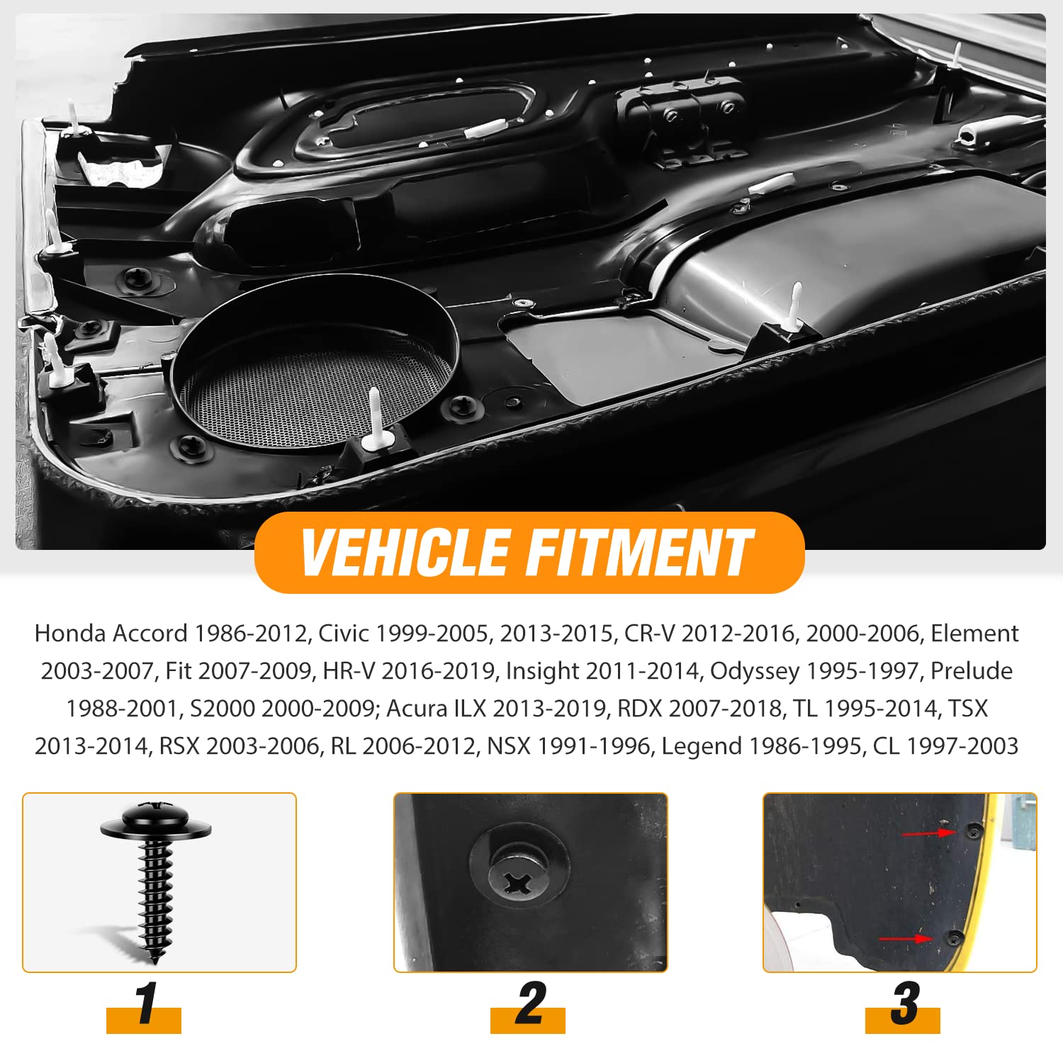 Gooacc 50Pcs Splash Shield General Purpose Phillips Truss Head Sems Screw For Honda Acura Bmw Fender Liner Bumper Cover Screws 9