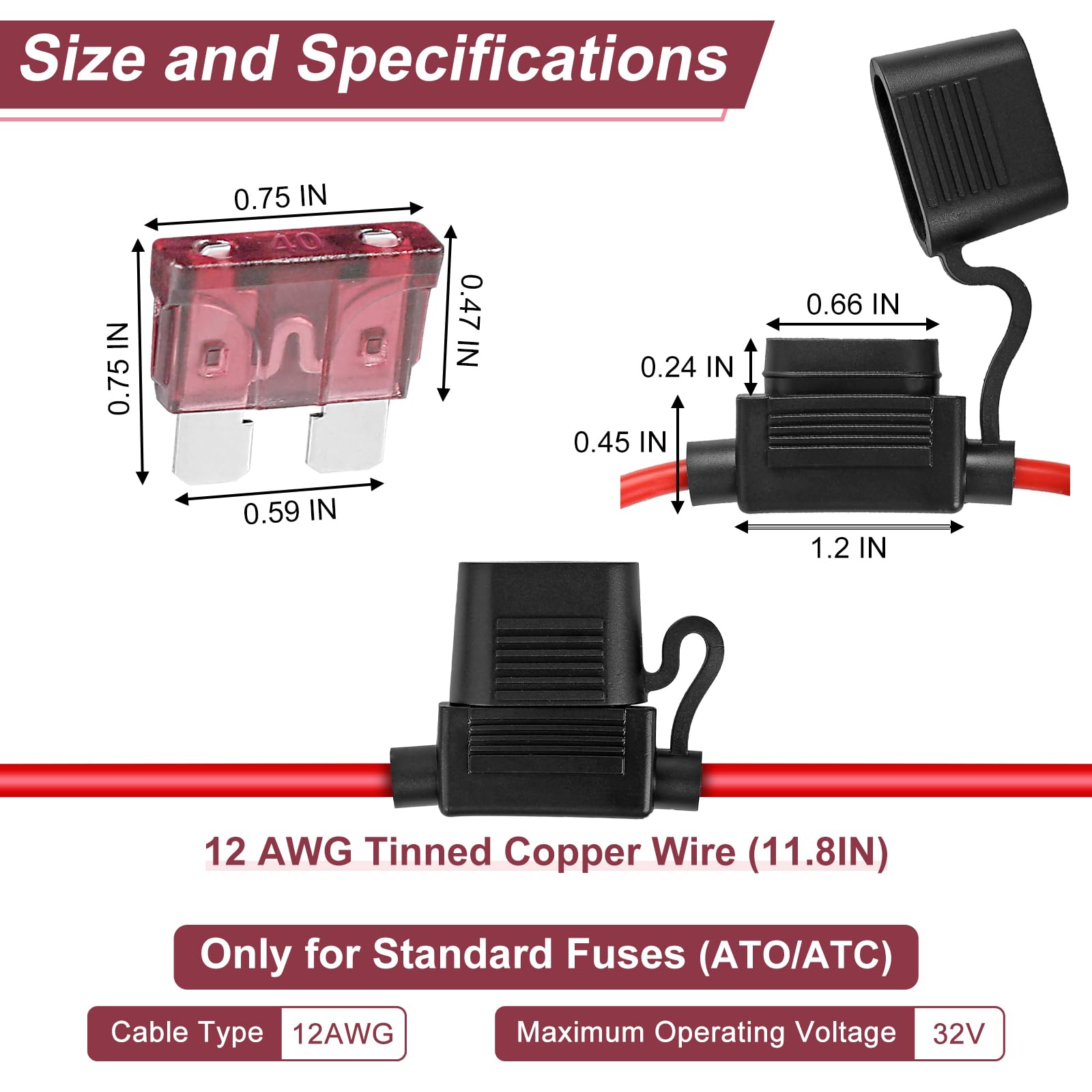 10 Pack Inline Fuse Holder 12V, Professional 12 Awg Waterproof Fuse Holder With 35 Pcs (5A/7.5A/10A/15A/20A/30A/40A) Standard Ca