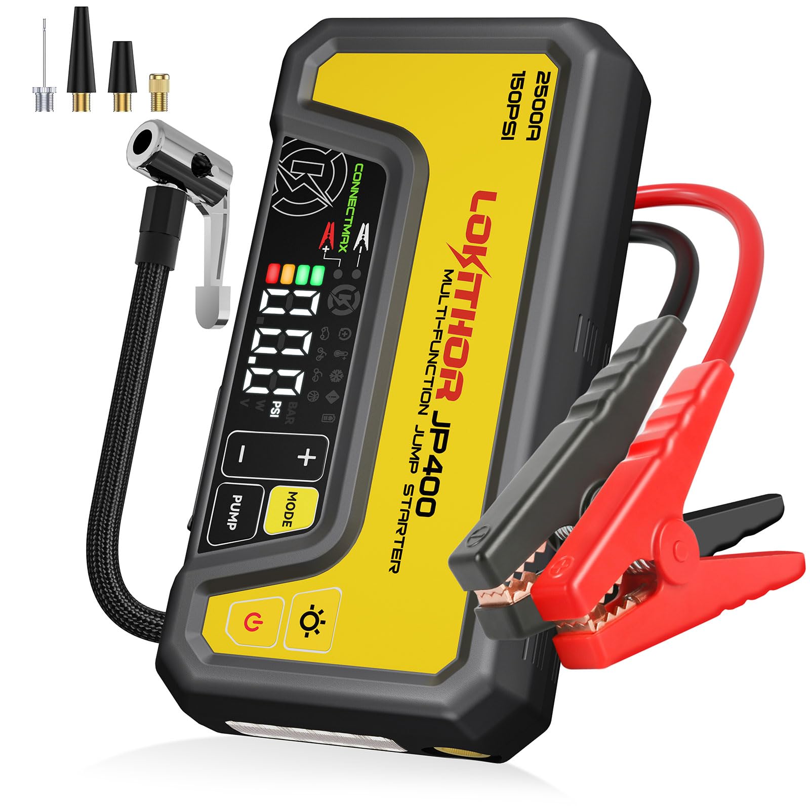 LOKITHOR JP400 Jump Starter with Air Compressor, 2500A 12V Portable Car Battery Booster Pack (8.5L Gas/6.5L Diesel) with Connect