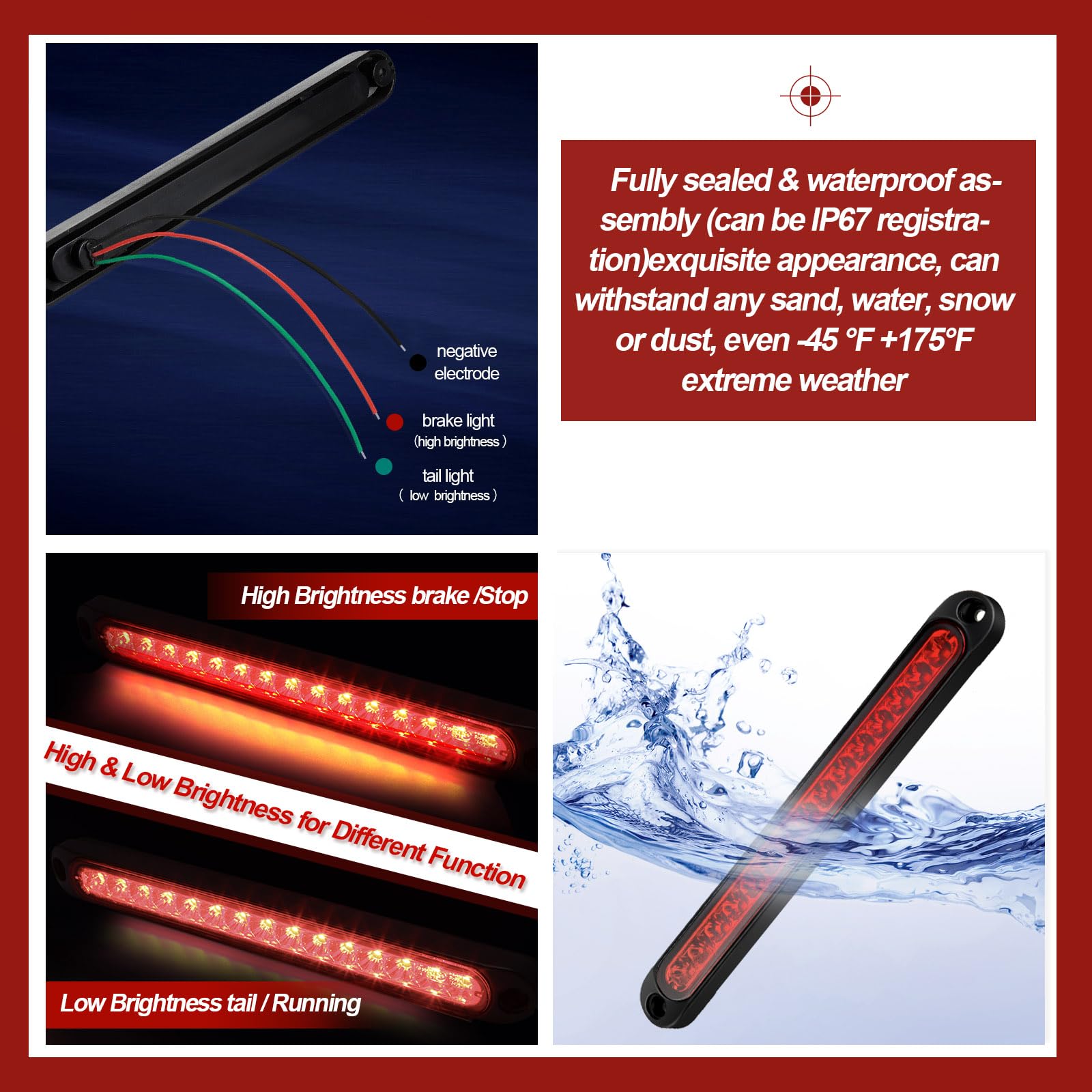 Frienda 2 Pieces 10 Inch 15 Led Trailer Tail Light Bar Stop Turn Assembly Third Brake Strip 9 To 30-Volt Identification Light Fo