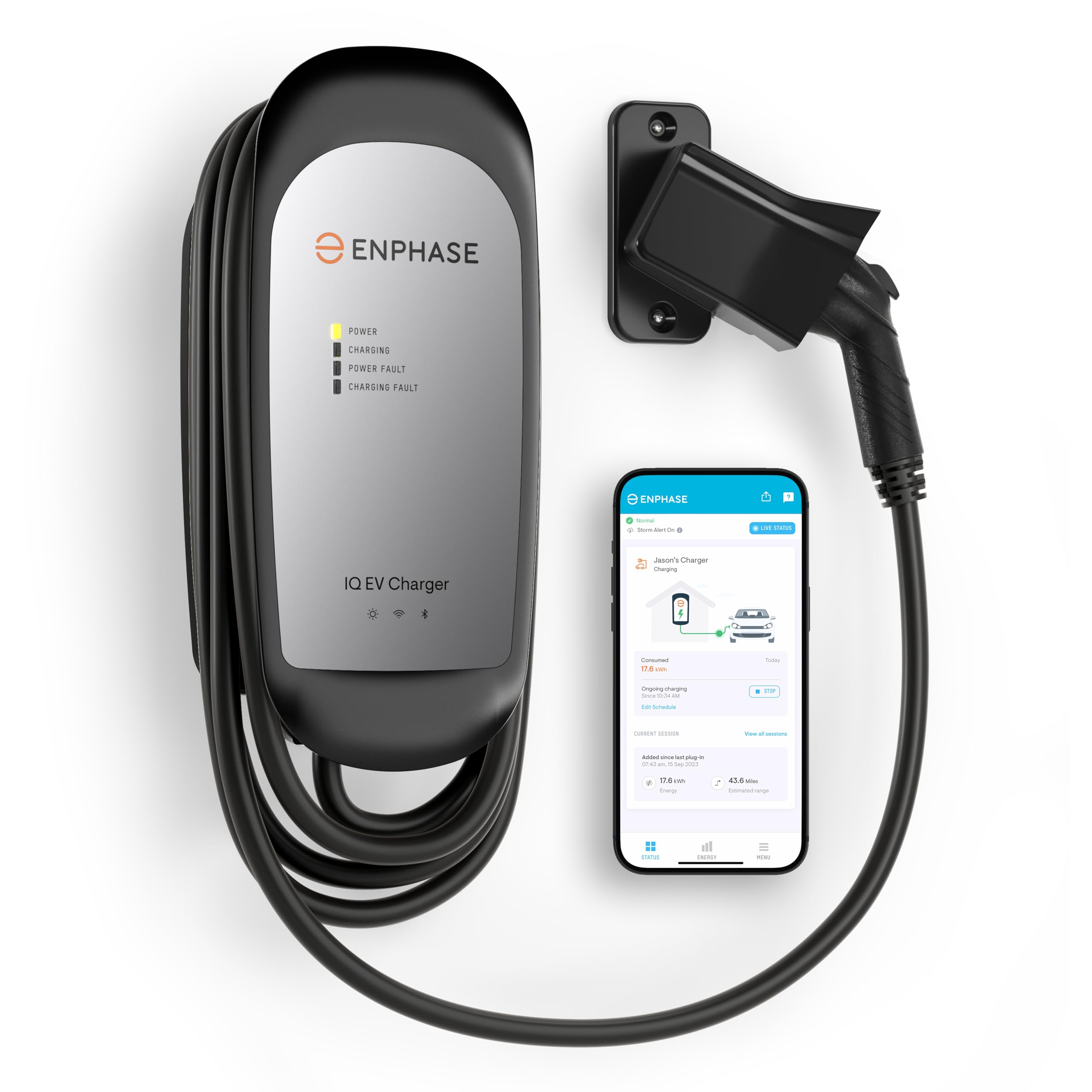 32 Amp Plug-in Smart EV Charger - Enphase IQ 40 with NEMA 14-50 Plug, 7.7kW Power, 240V, 5-Year Warranty, Wi-Fi Connected, Safet