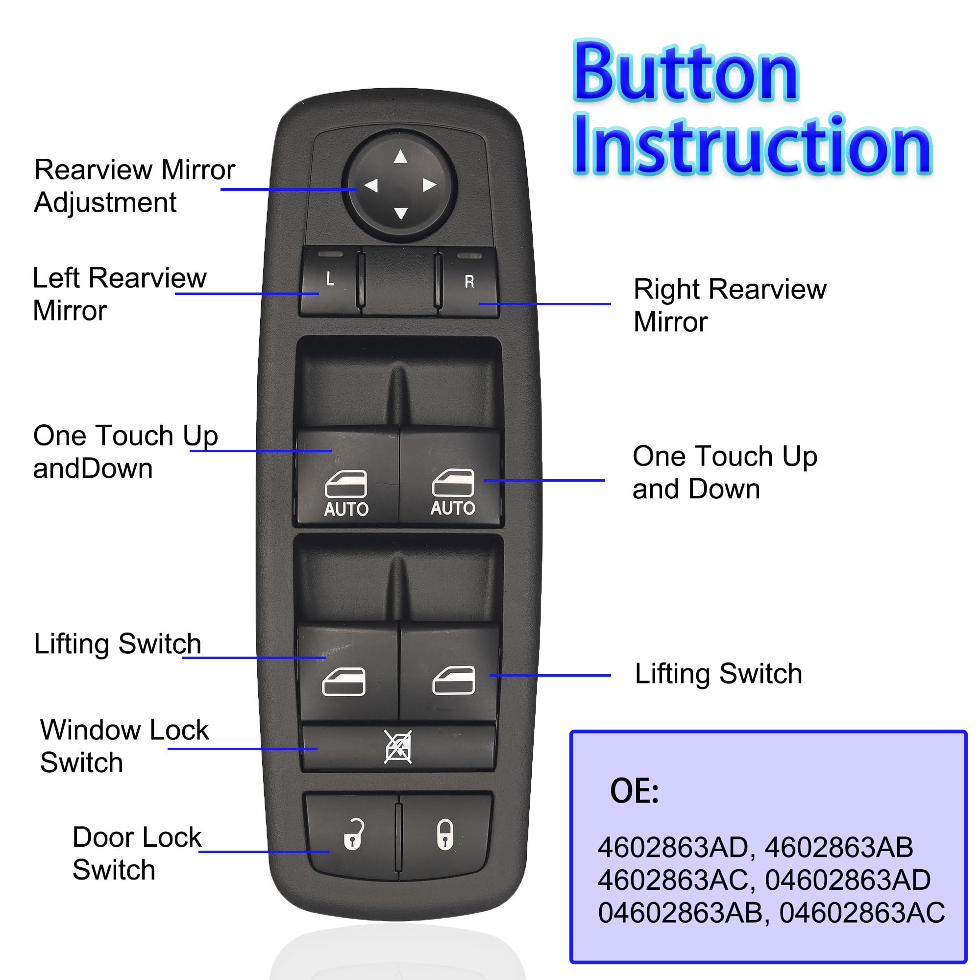 Driver Side Master Power Window Switch 9 Pins + 3Pins Compatible With 2009 2010 2011 2012 Dodge Ram 1500 2500 3500 2011-2012 Ram
