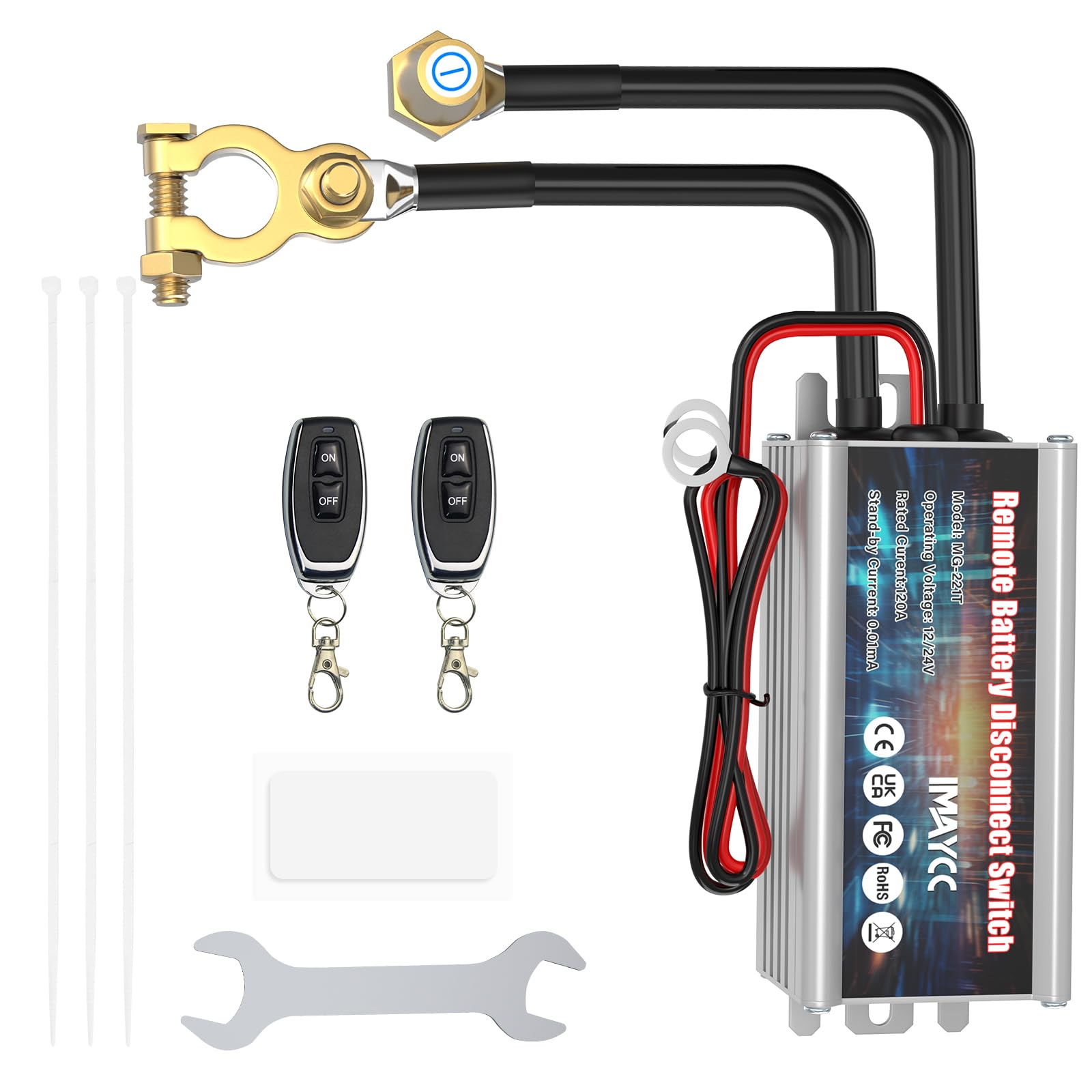 IMAYCC Battery Kill Switch for Car 12V 120A, Remote Battery Disconnect Switch Top Post, Car Anti Theft Kill Switch, Cut Off Shut