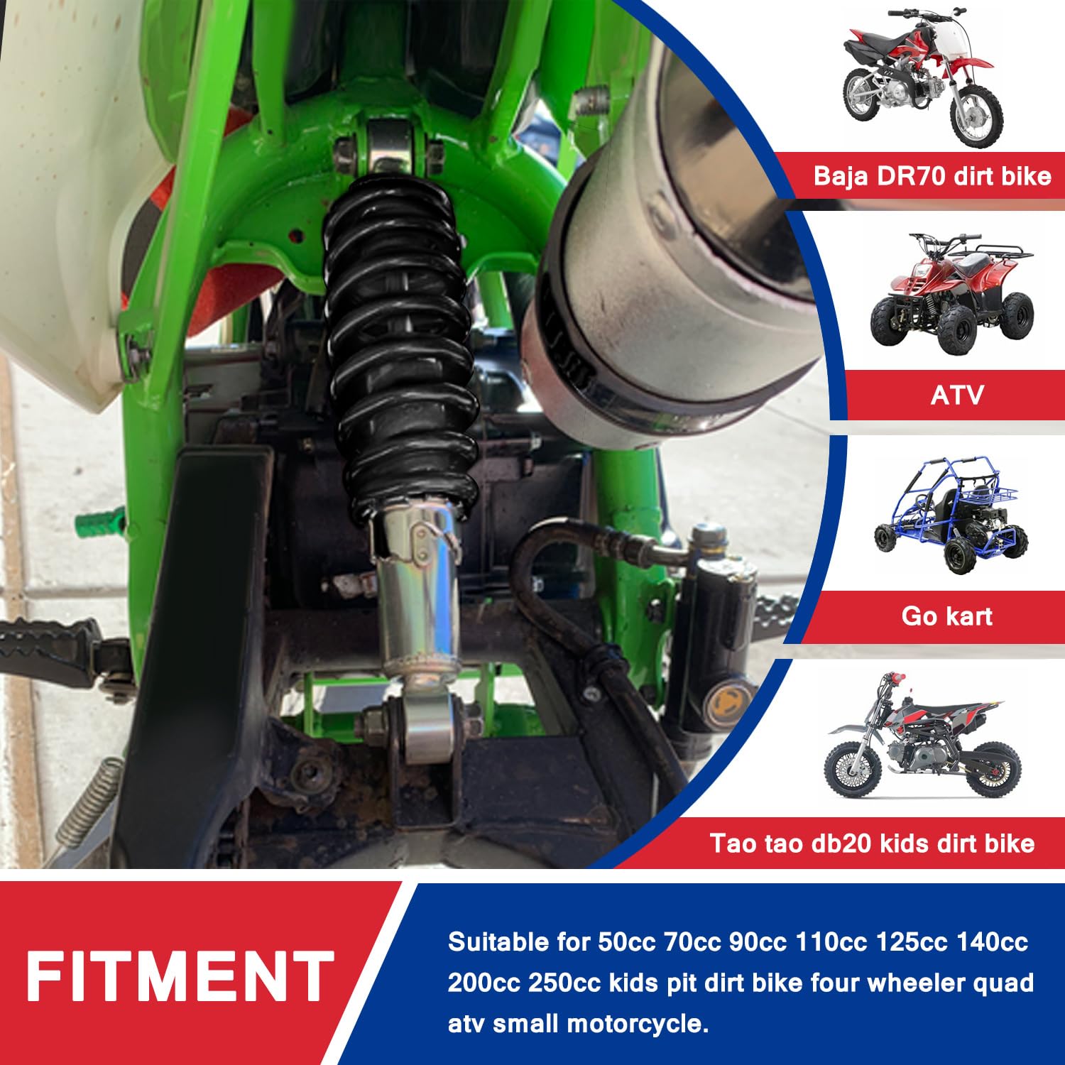 Hooup 260Mm 10.2' Adjustable Rear Shock For 50Cc 70Cc 90Cc 110Cc 125Cc Baja Motorsports Dr70 Tao Tao Db20 Kids Pit Dirt Bike Four Wheeler Quad Atv Small Motorcycle Heavy Duty Black