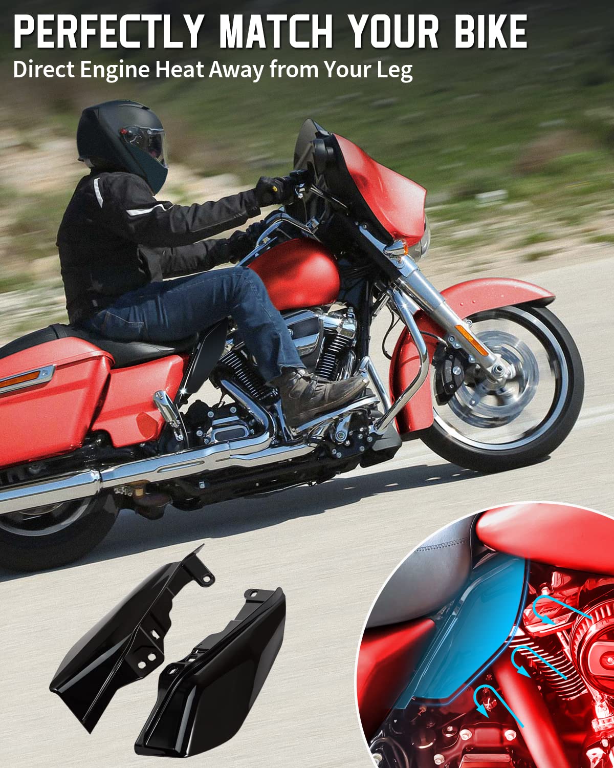 ANONEMOTO Glossy Black Mid Frame Air Deflector, Heat Shield Deflector Compatible for Harley Davidson Touring 2009-2024 Road Glid