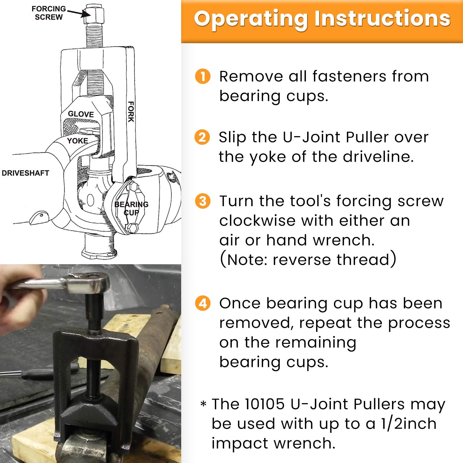 U Joint Pullers Automotive (Class 1-3) 10105 Universal Heavy Duty U-Joint Puller