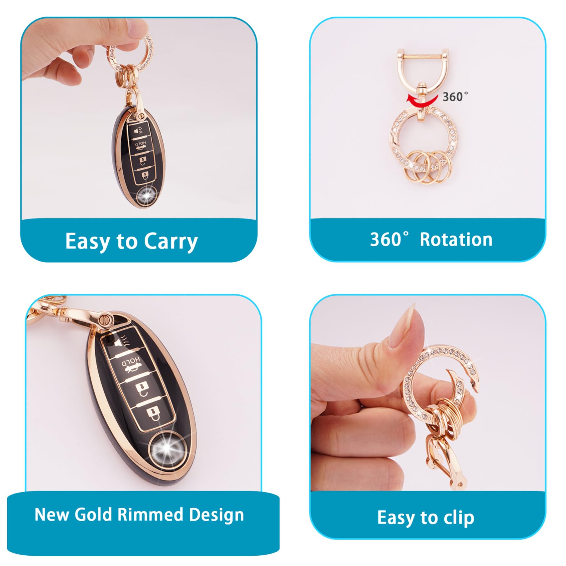 EKALA for Nissan Key Fob Cover Soft TPU Key Shells with Bling Keychain Fit for Nissan Altima Armada Maxima Sentra Rogue Pathfind