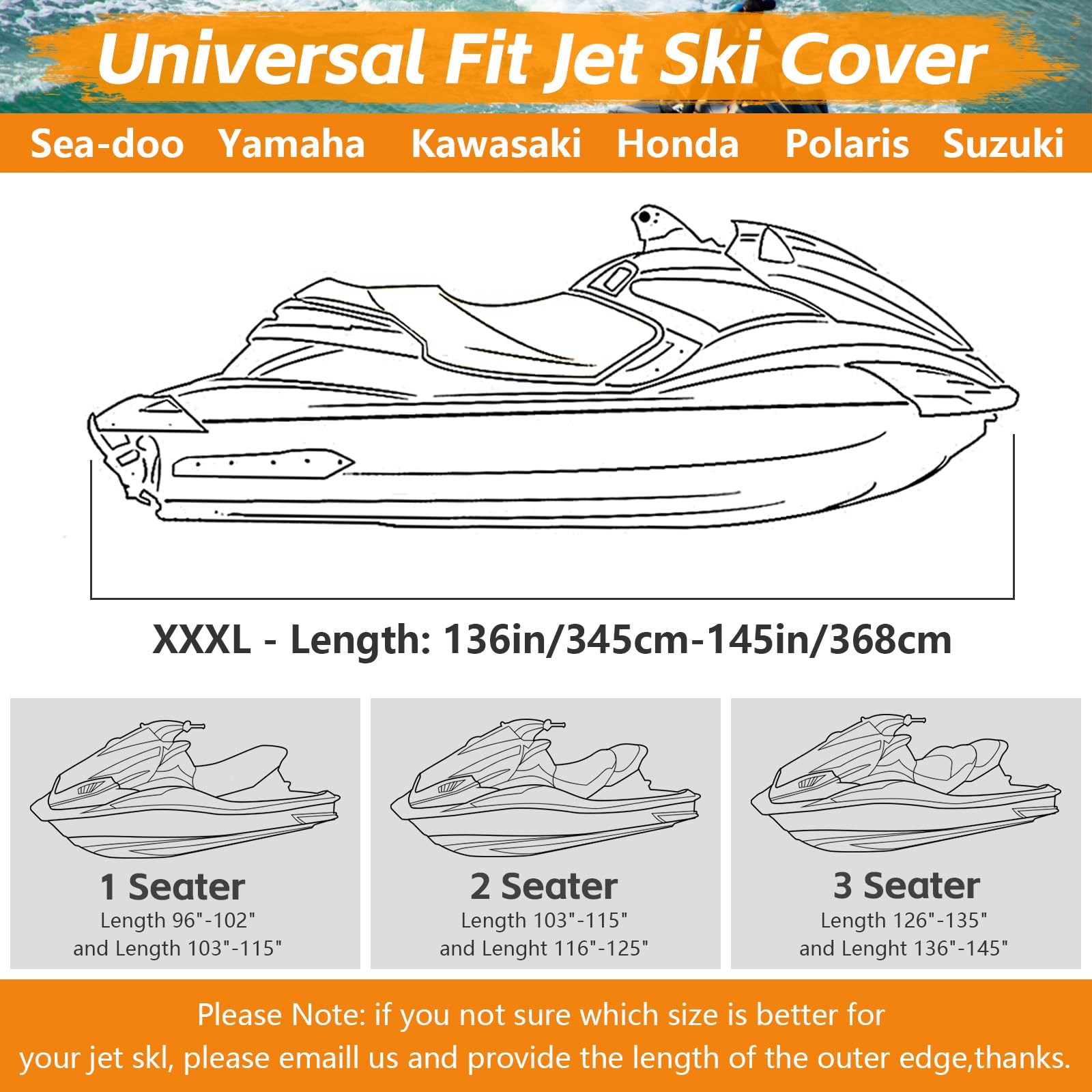 Tokept Trailerable Jet Ski Cover, 300D Heavy Duty Waterproof Pwc Cover With Reflective Strip Vents, Fits Seadoo, Yamaha, Gtx, Ka