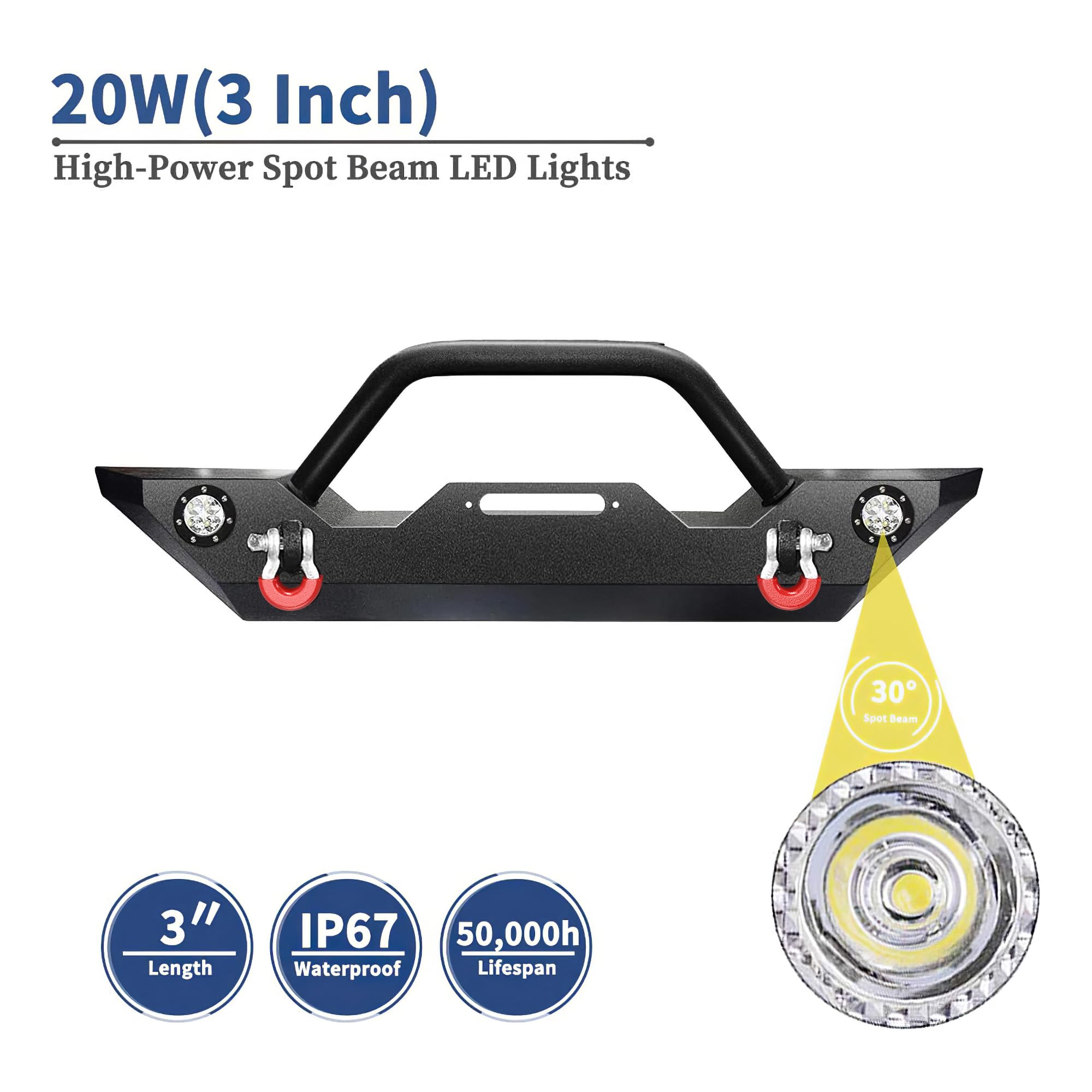 Ledkingdomus Rock Crawler Front Bumper Compatible With 87-06 Jeep Wrangler Yj And Tj With Winch Plate, Led Lights Heavy Duty (Te