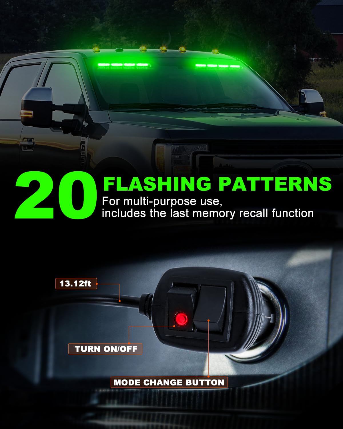 Hlauto 6Z4J Emergency Dash Strobe Lights: 2X16.8 Inch Green Safety Lights, 48 Led Flashing Warning Hazard Interior Windshield Vi