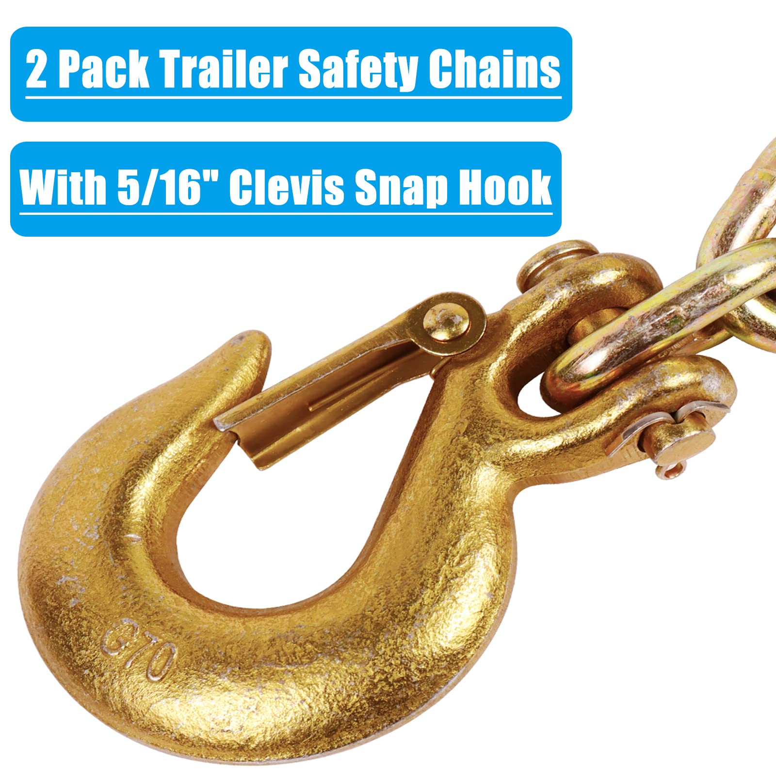 Tnyeobae 35'' Trailer Safety Chain With 5/16'' Clevis Snap Hook,Grade-70 Heavy Duty Binder Chain(Pack Of 2)