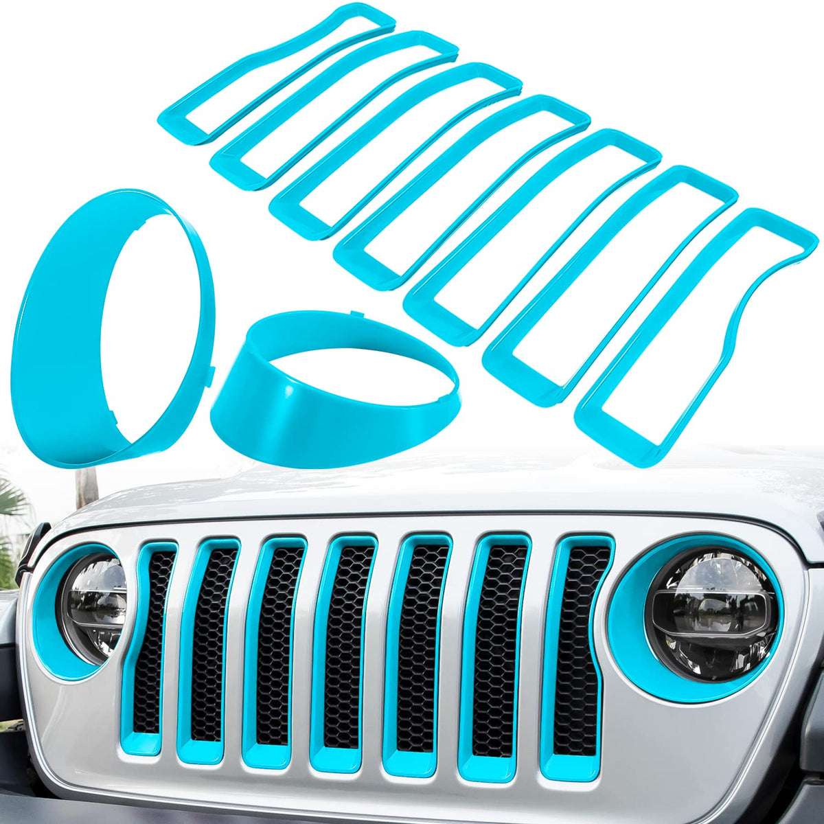 Front Grille Mesh Inserts & Headlight Cover for Jeep Wrangler JL JLU Unlimited Sport/Sports 2018-2023 Exterior Accessories Clip-