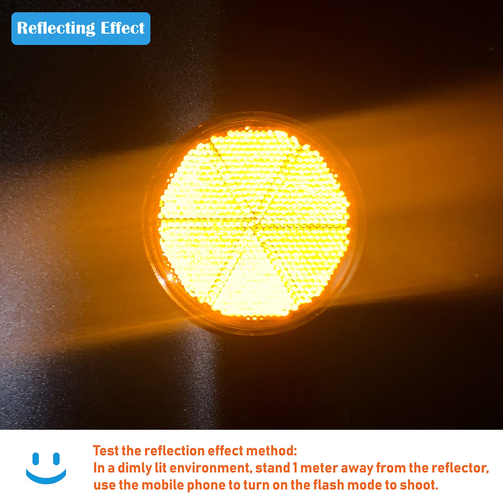 Welnent Emark/Dot/Ccc 2Pcs Round Reflector Self Adhesive Stick On Trailer Driveway Mailbox(Amber)